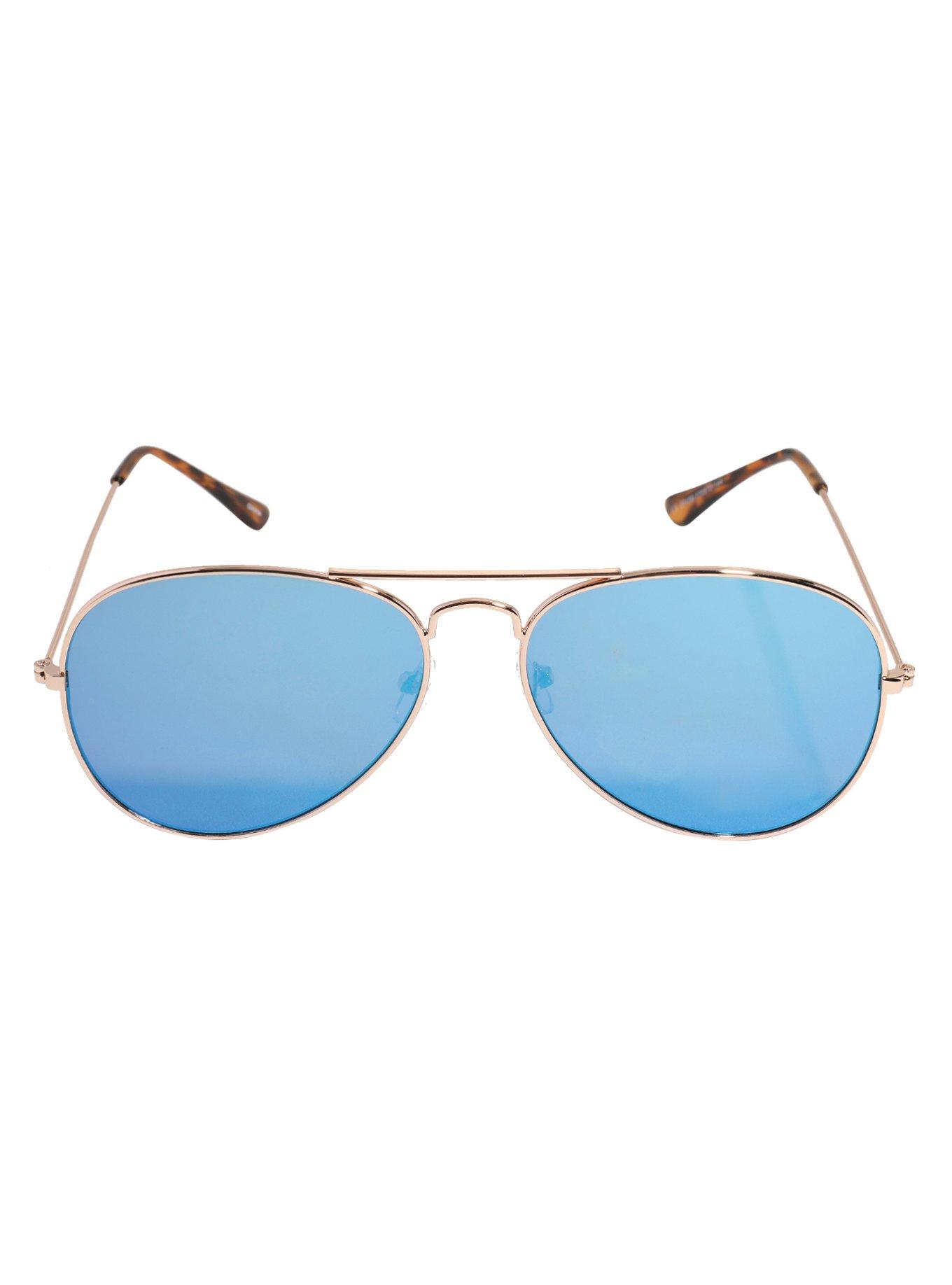 Gold Blue Lens Aviator Sunglasses, , alternate