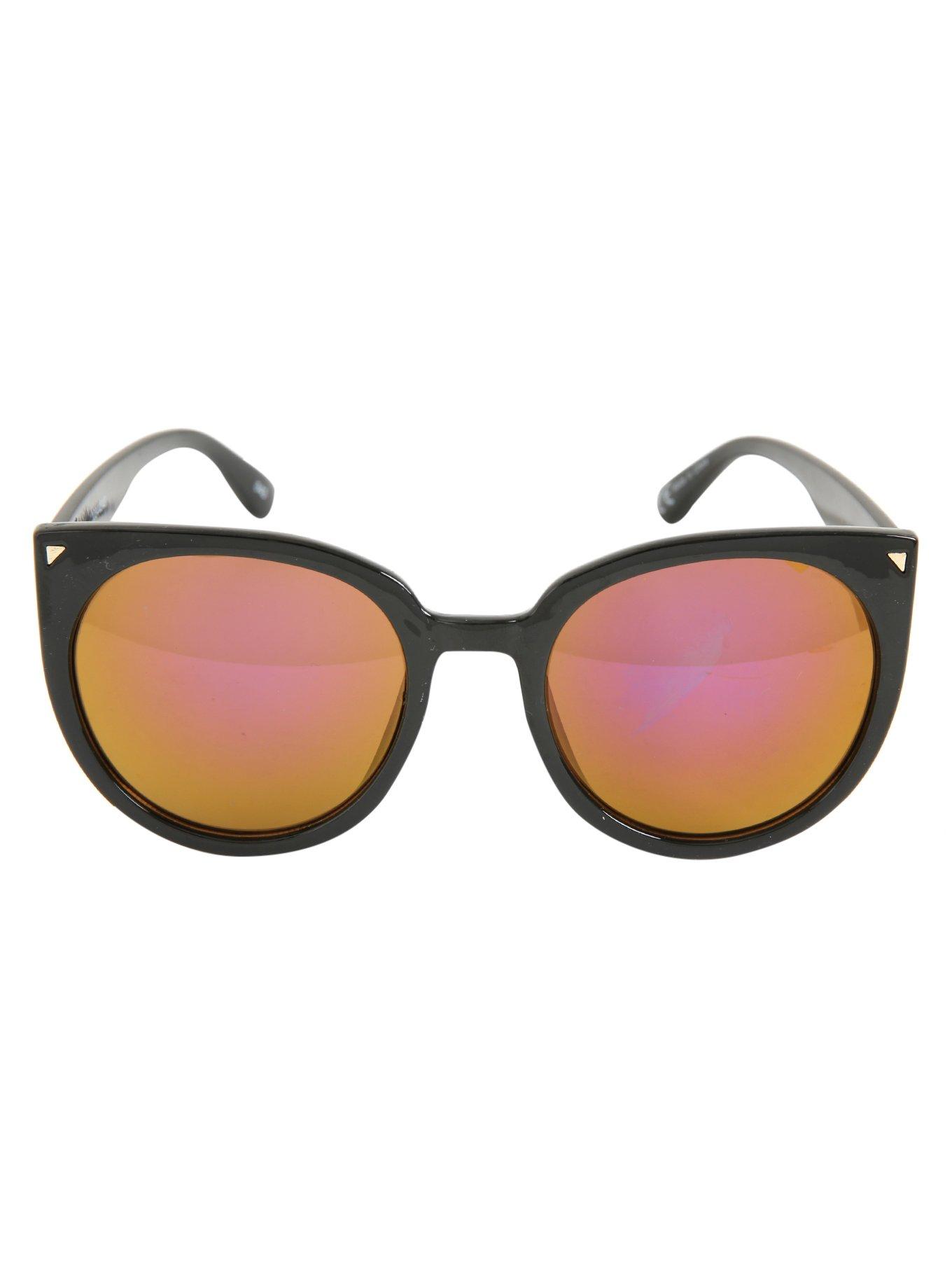 Black Purple Lens Oversized Cat Eye Sunglasses, , alternate