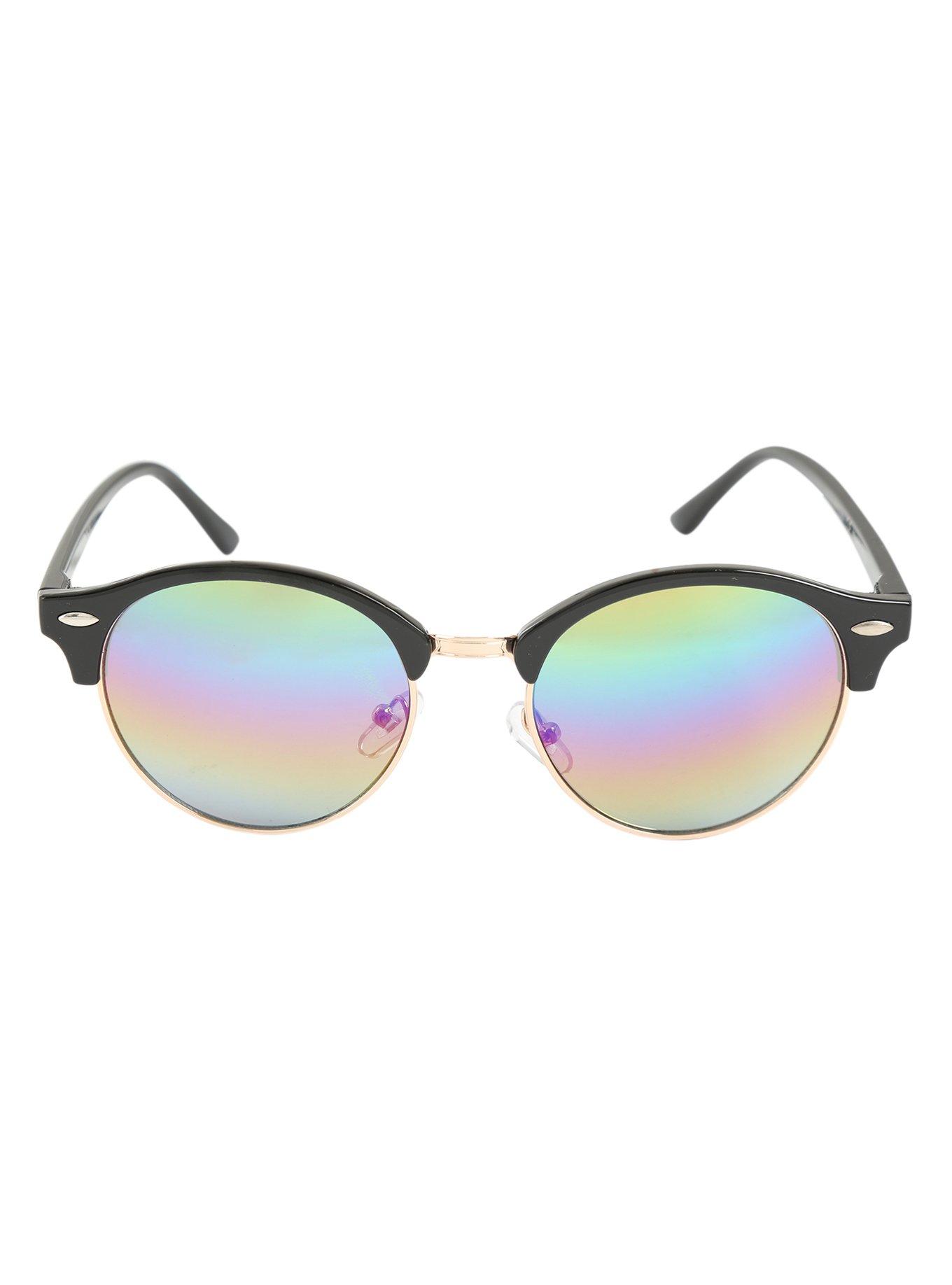 Black Rainbow Lens Half Rim Sunglasses, , alternate