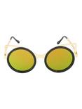Black & Gold Cat Ear Round Sunglasses, , alternate