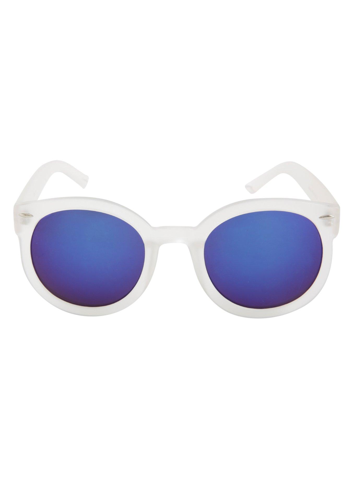 Clear Frosted Blue Lens Round Sunglasses, , alternate