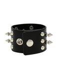 Double Row Black Faux Leather Spike & Stud Cuff, , alternate