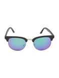 Matte Black Blue Mirror Lenses Half-Rim Sunglasses, , alternate
