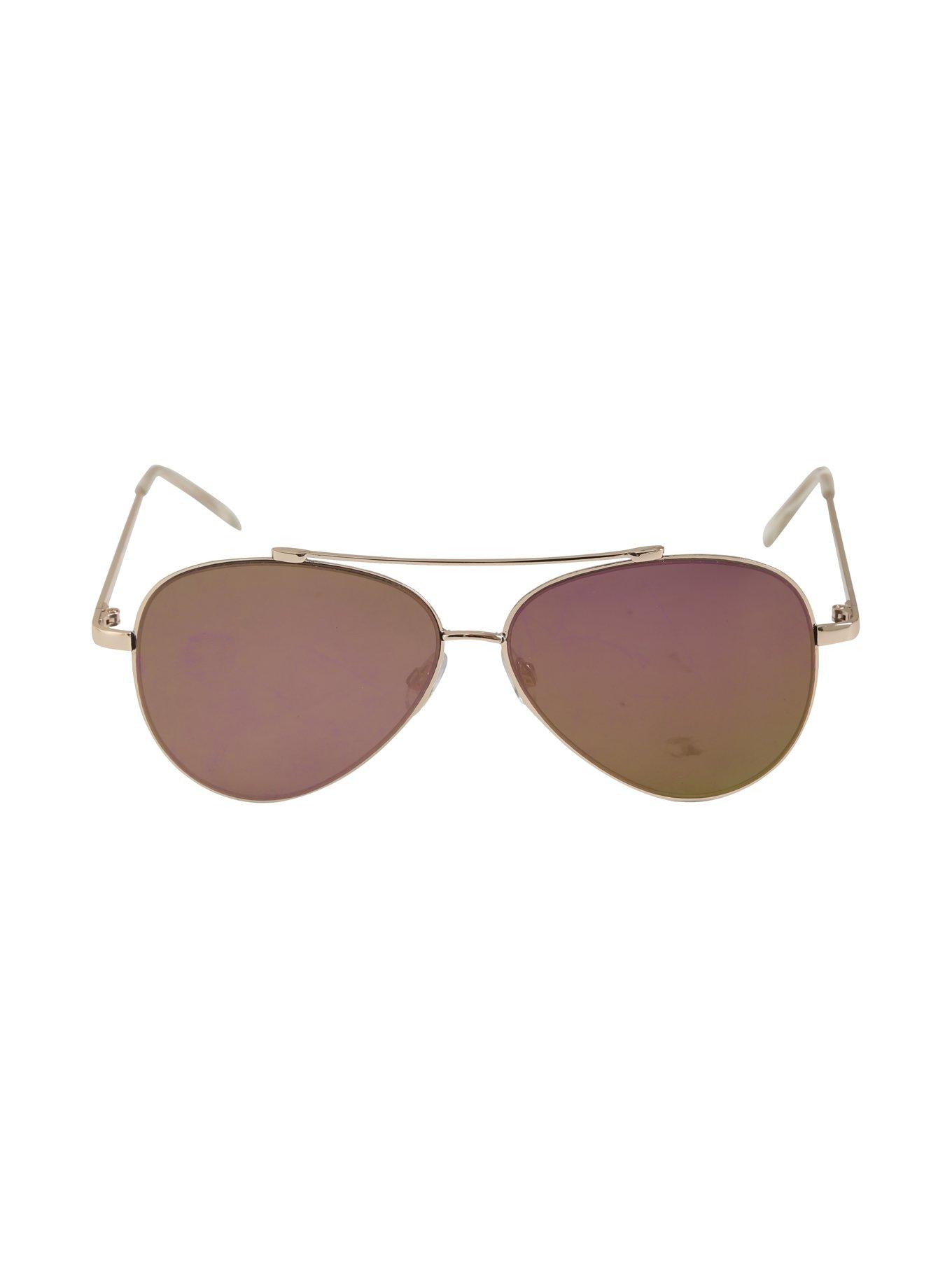 Gold And Purple Lens Aviator Sunglasses, , alternate