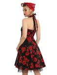 Black & Red Floral Halter Dress, , alternate