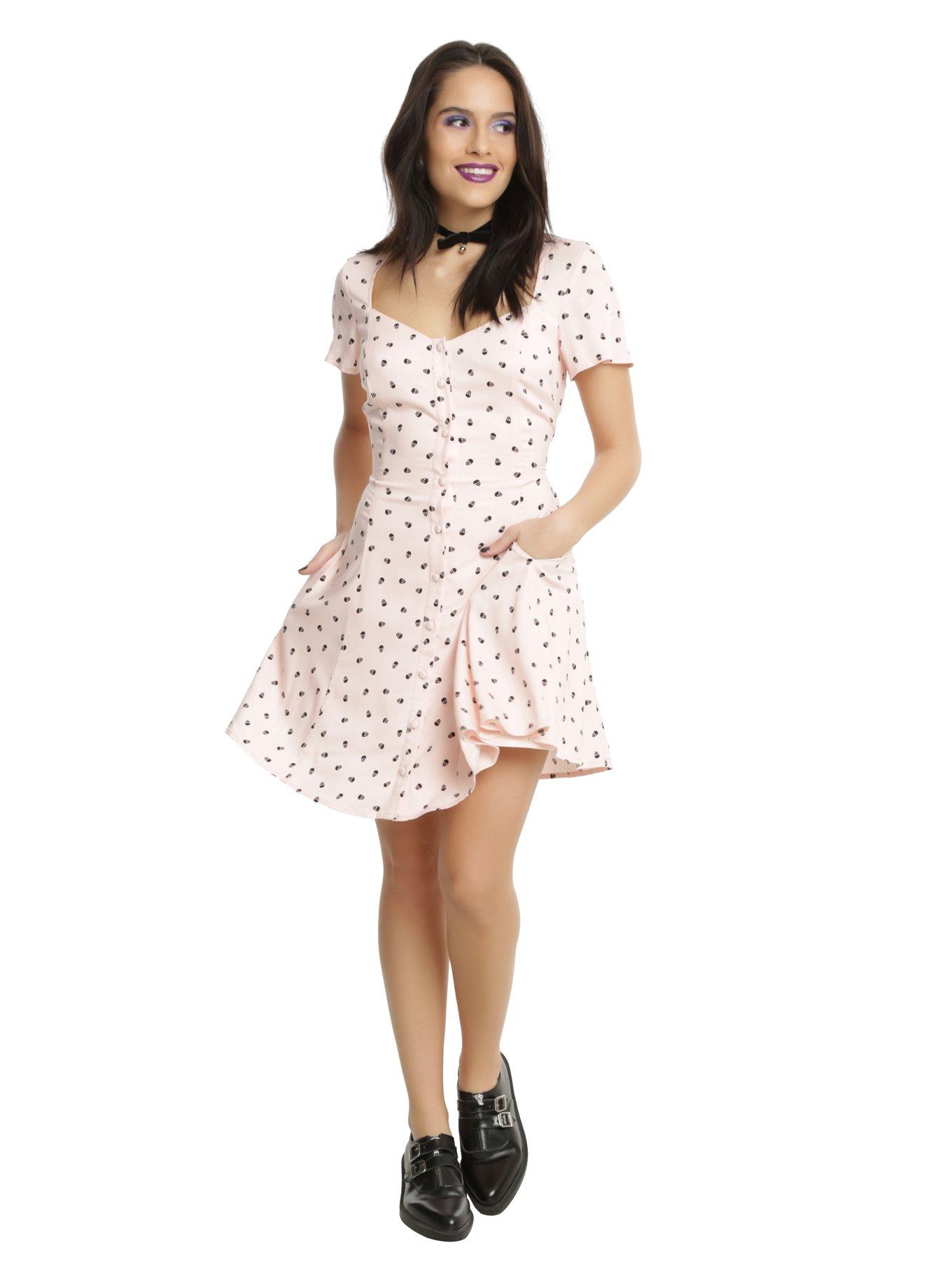 Blush Button Front Skull Dress, , alternate
