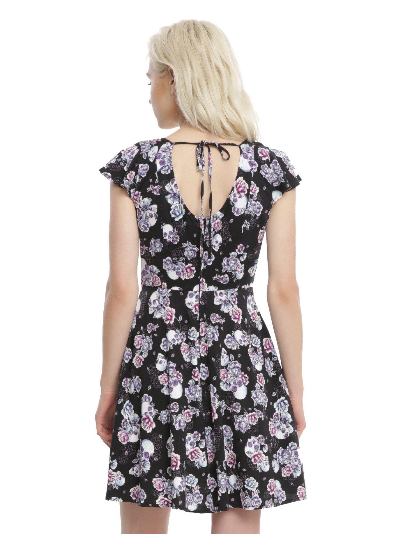 Black Floral Flutter Sleeve Dress, , alternate