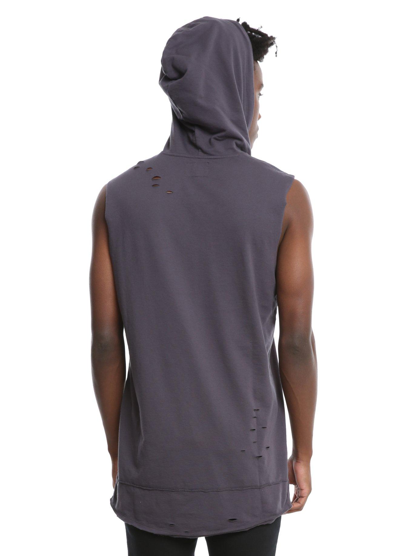 XXX RUDE Grey Deconstructed Sleeveless Hoodie, , alternate