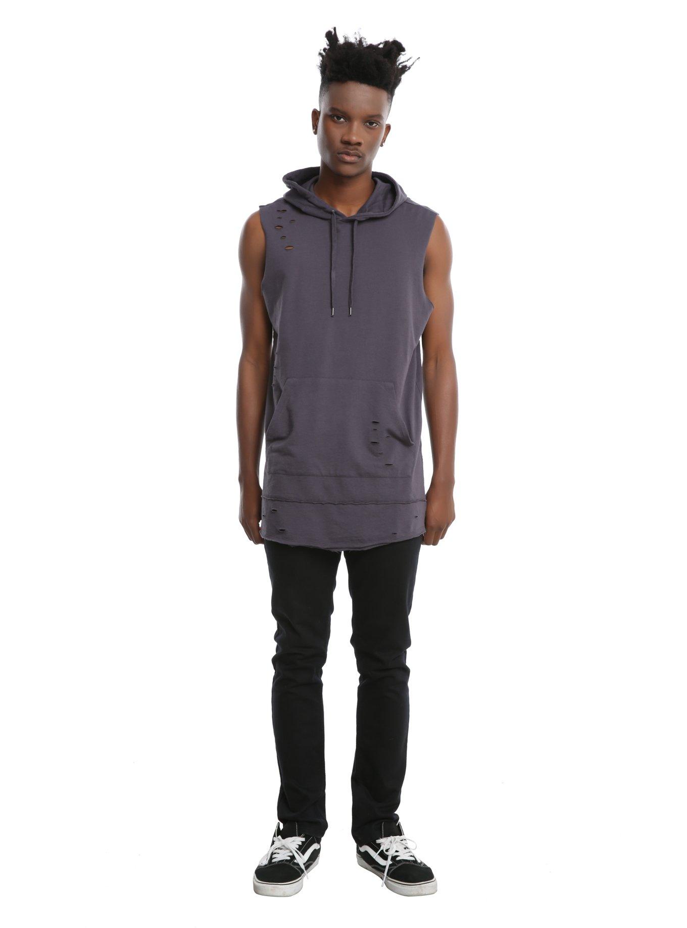 XXX RUDE Grey Deconstructed Sleeveless Hoodie, , alternate