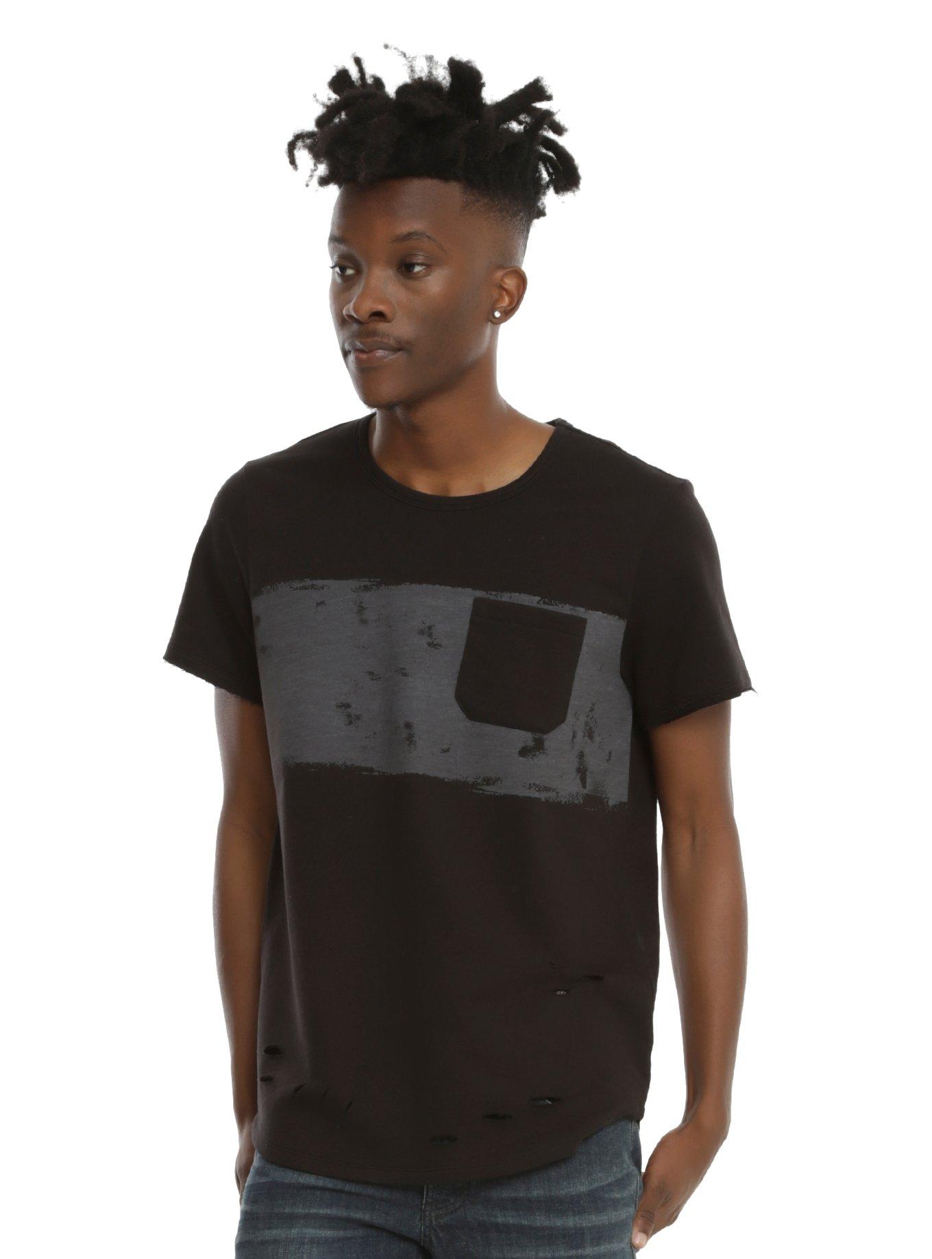 XXX RUDE Black & Grey Wash Destructed Pocket T-Shirt, , alternate
