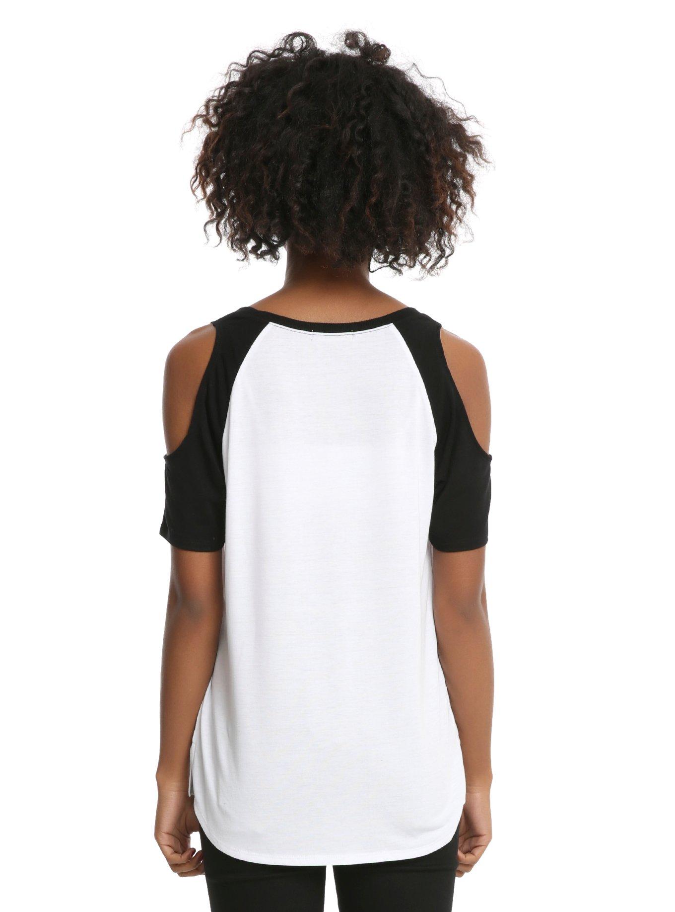 Black & White Fangs Cold Shoulder Girls Short-Sleeved Raglan, , alternate