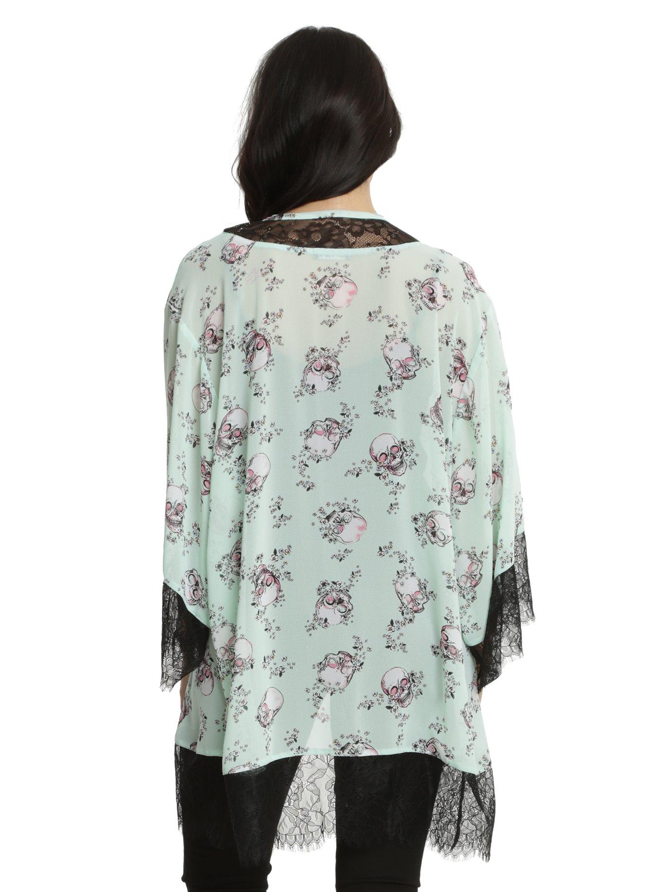 Mint Floral Skull Kimono, , alternate