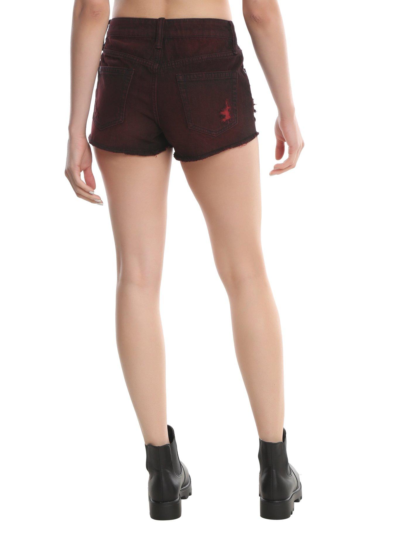 Blackheart Red Over-Dye Distressed Shorts, , alternate