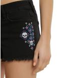 Blackheart Skull Embroidered Black Shorts, , alternate