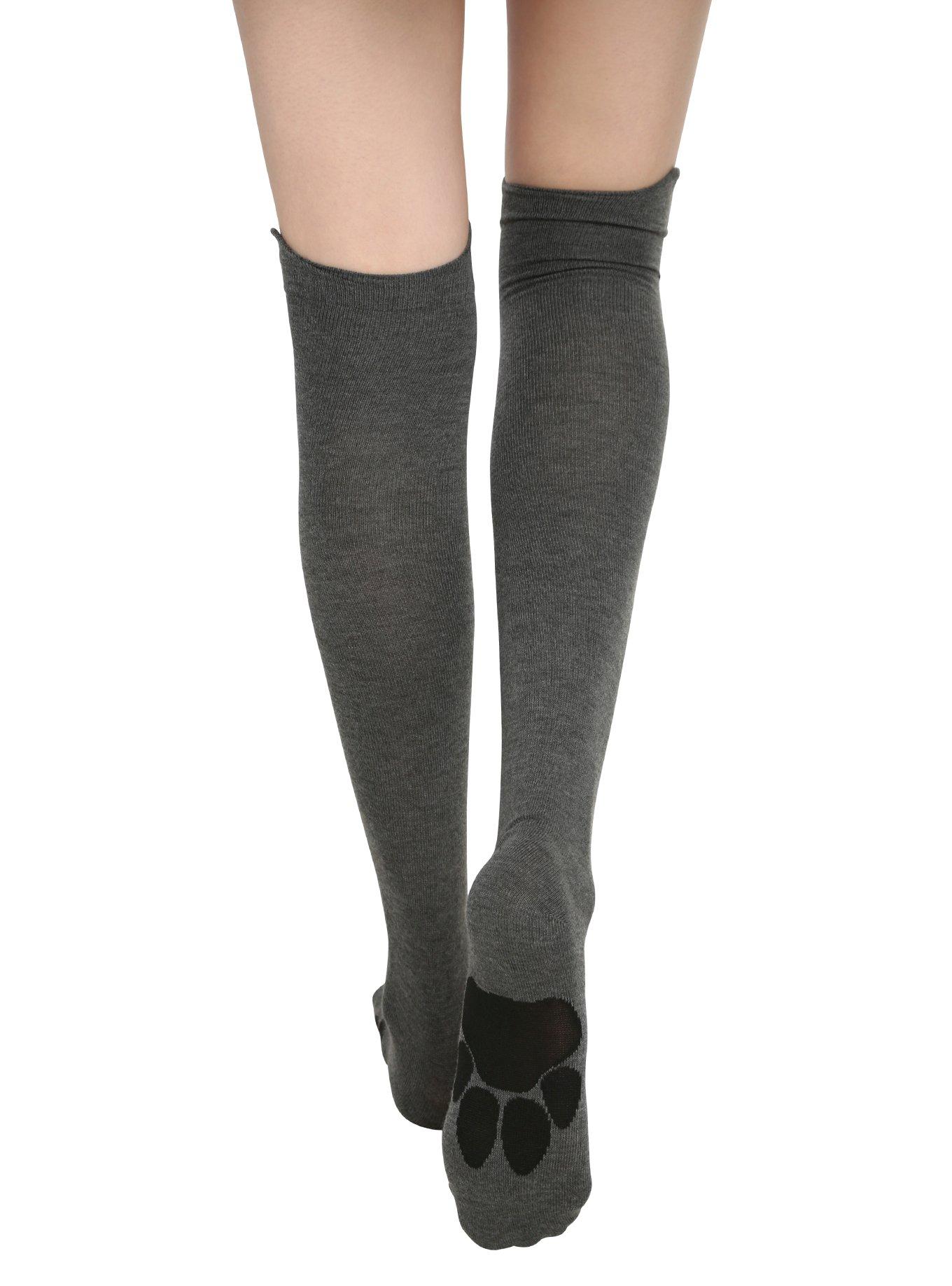 Blackheart Grey Kitty Over-The-Knee Socks, , alternate