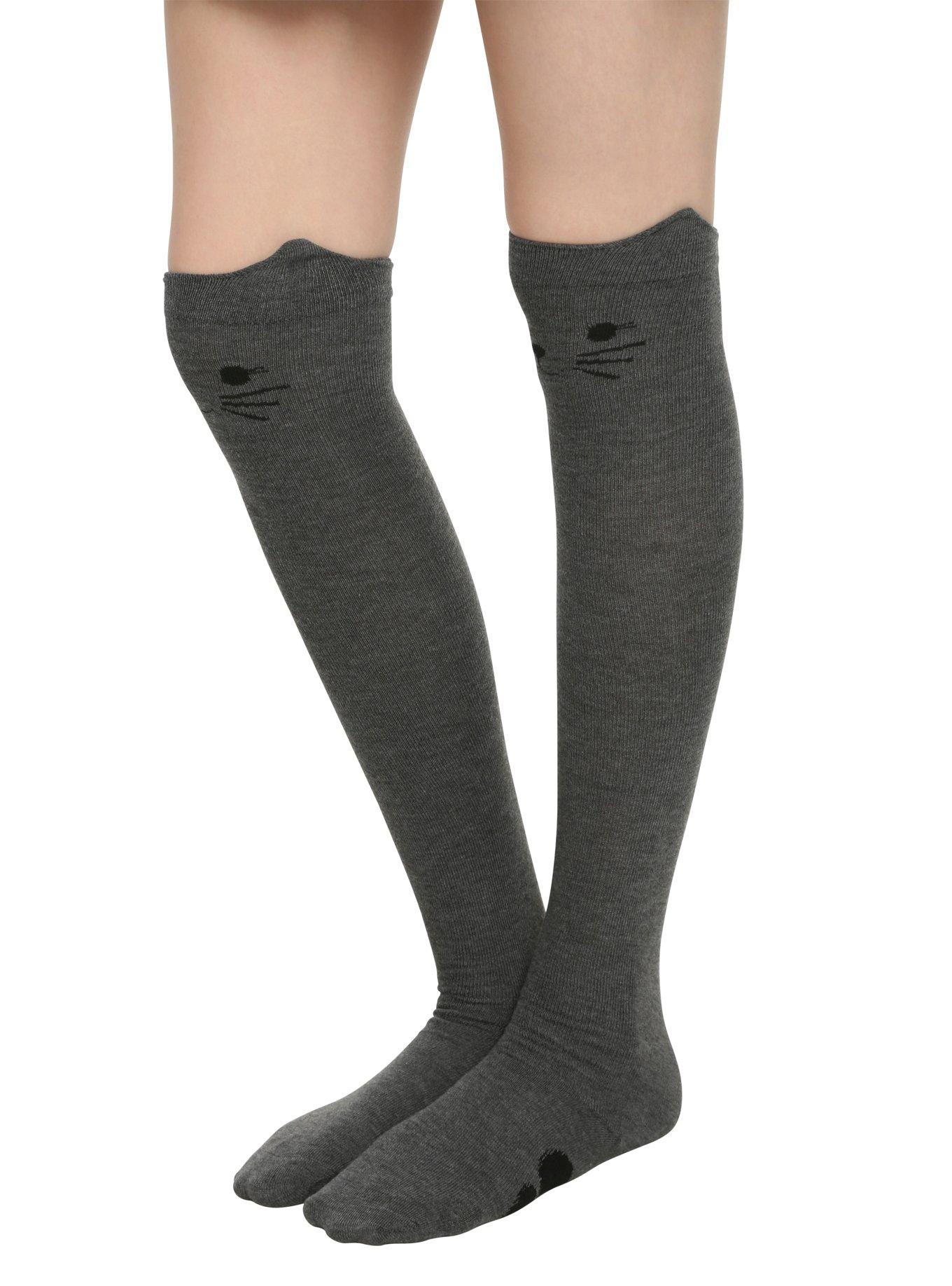 Blackheart Grey Kitty Over-The-Knee Socks, , alternate