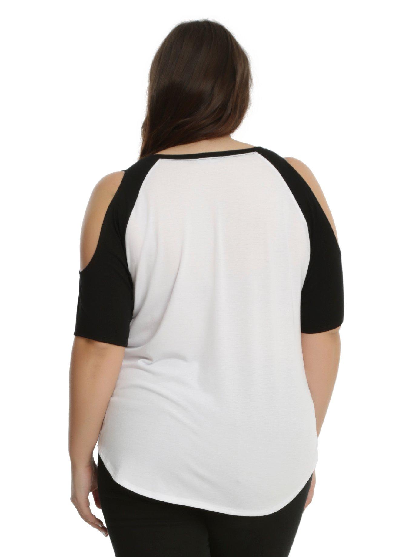Black & White Fangs Cold Shoulder Girls Short-Sleeved Raglan Plus Size, , alternate