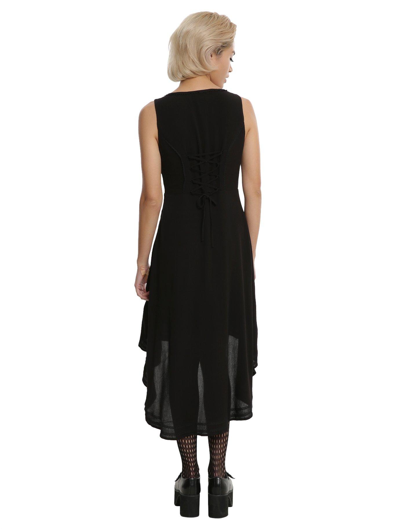 Black Crepe Chiffon Tie-Back Hi-Low Dress, , alternate