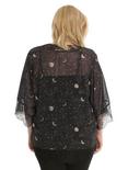 Black Lace Trim Constellation Kimono Plus Size, , alternate