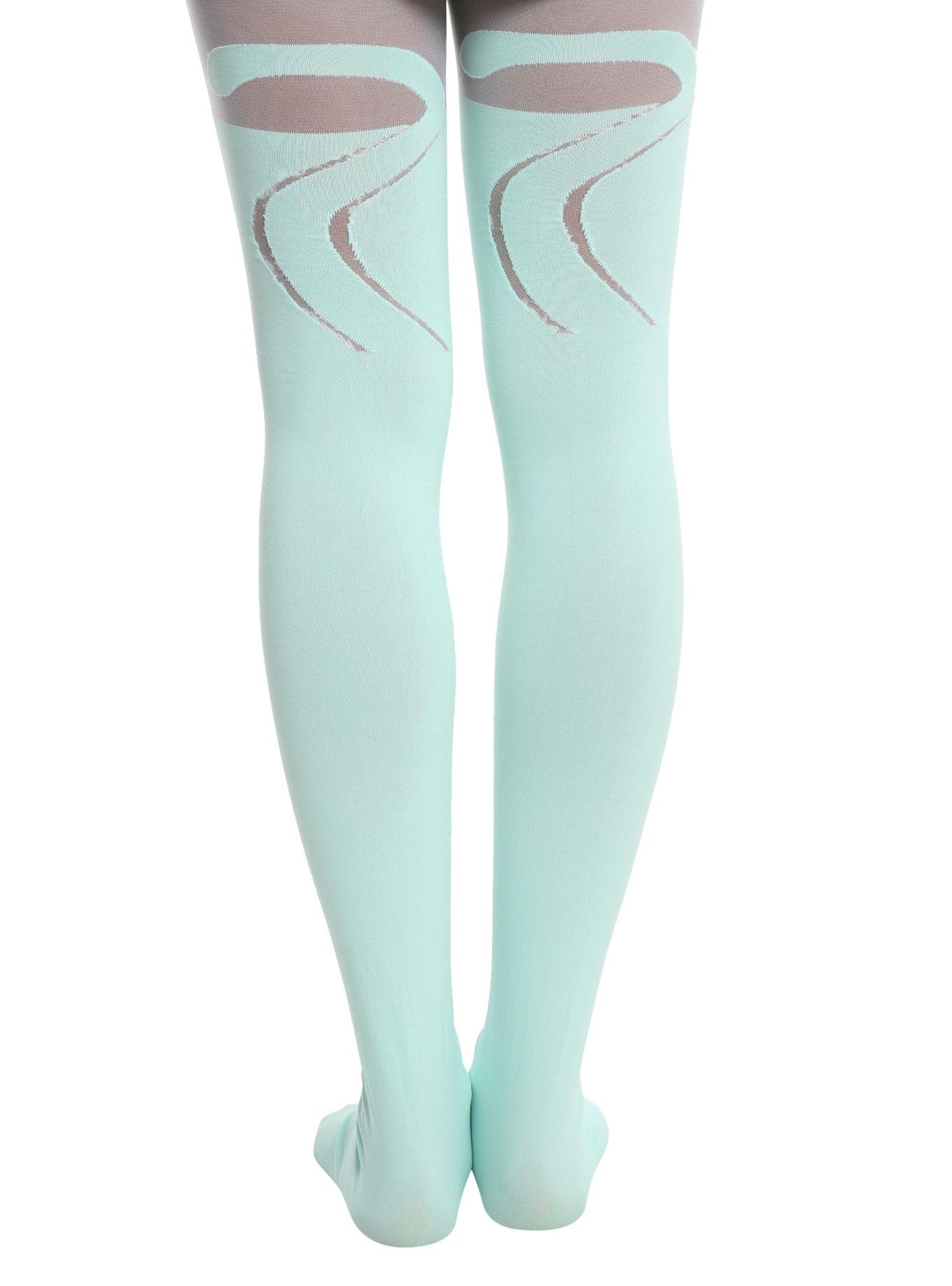 Blackheart Mint Cat Faux Thigh High Tights, , alternate