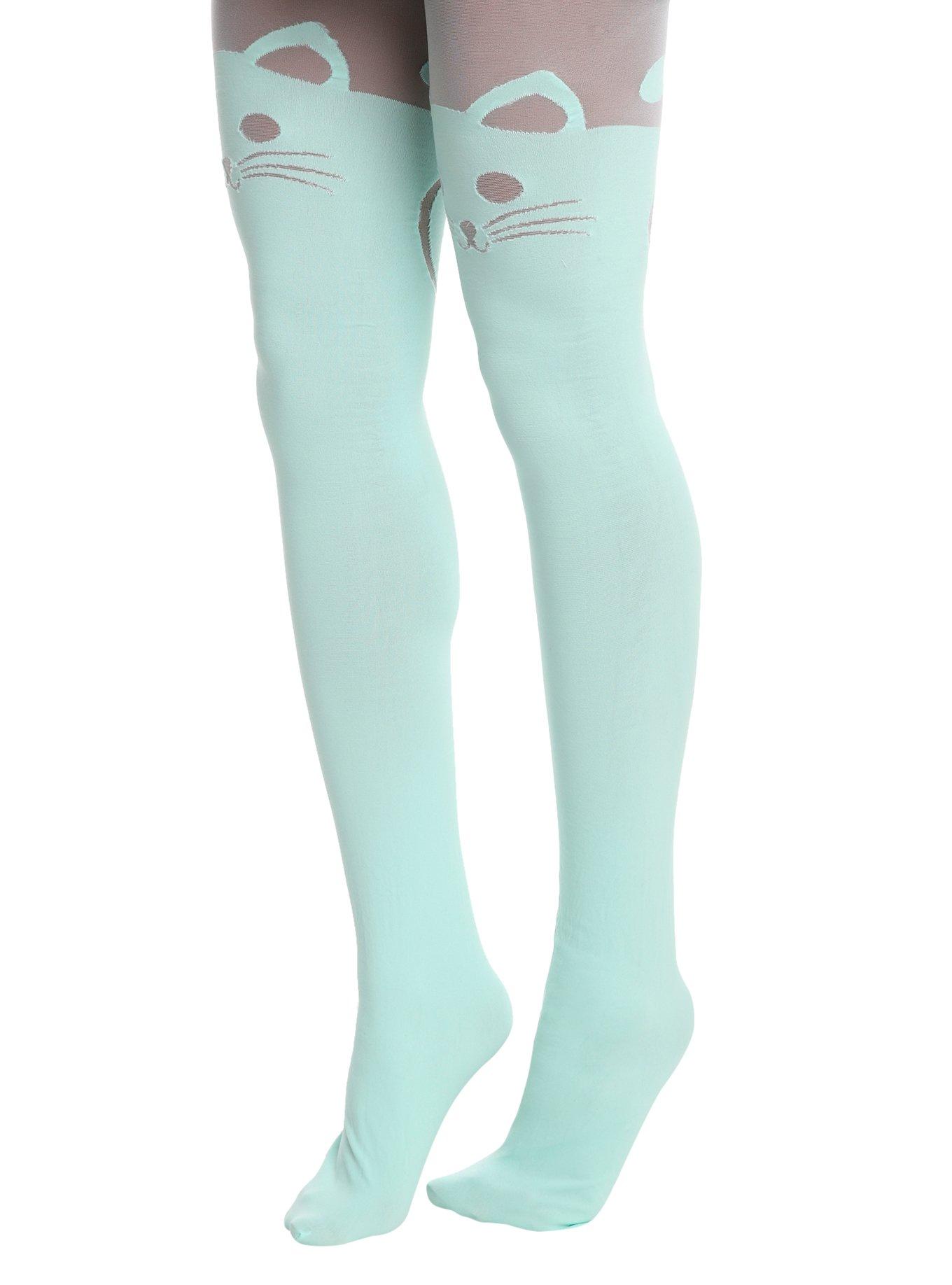 Blackheart Mint Cat Faux Thigh High Tights, , alternate