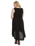 Black Crepe Chiffon Tie-Back Hi-Lo Dress Plus Size, , alternate