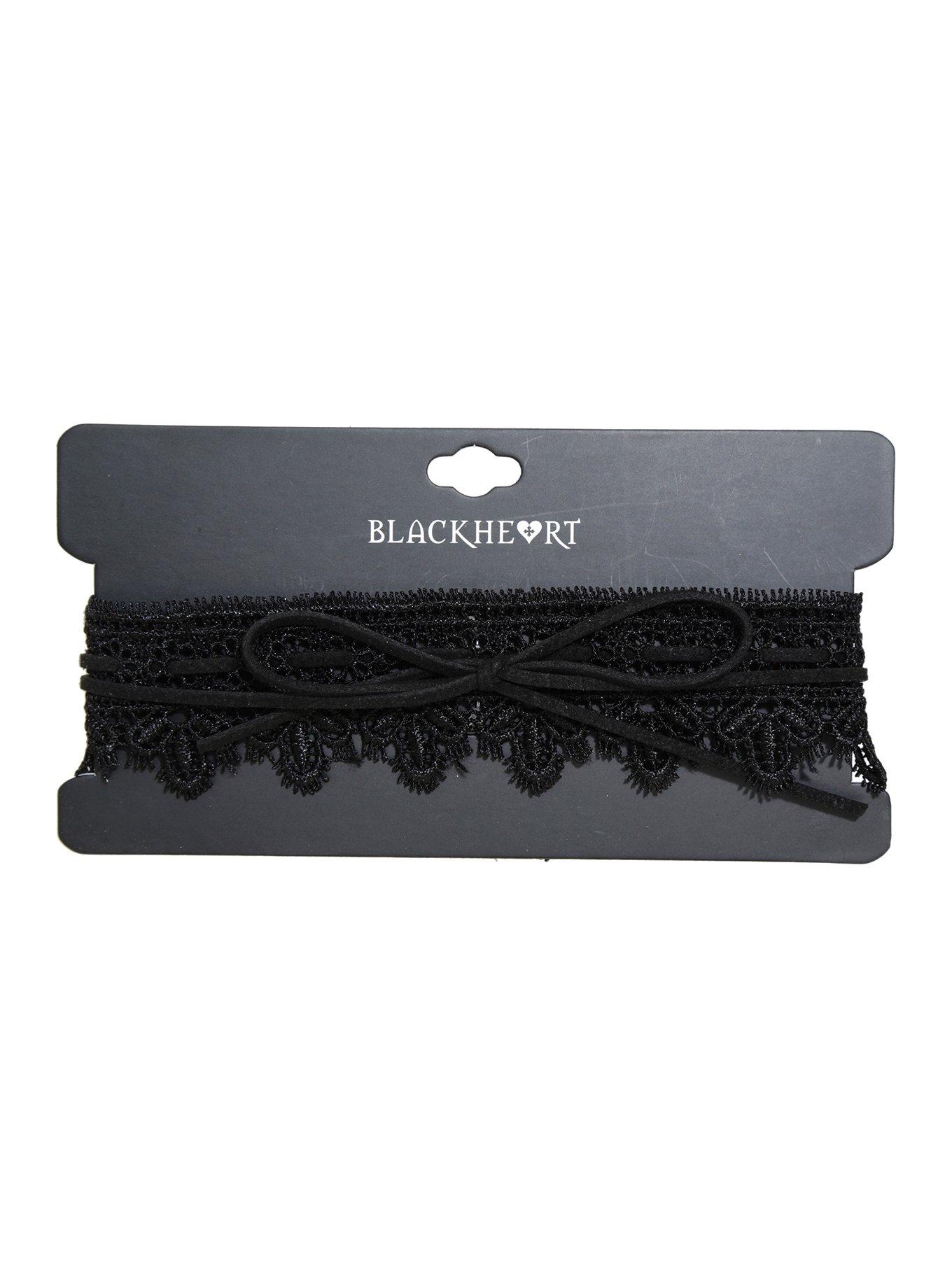 Blackheart Black Lace & Suede Bow Choker, , alternate
