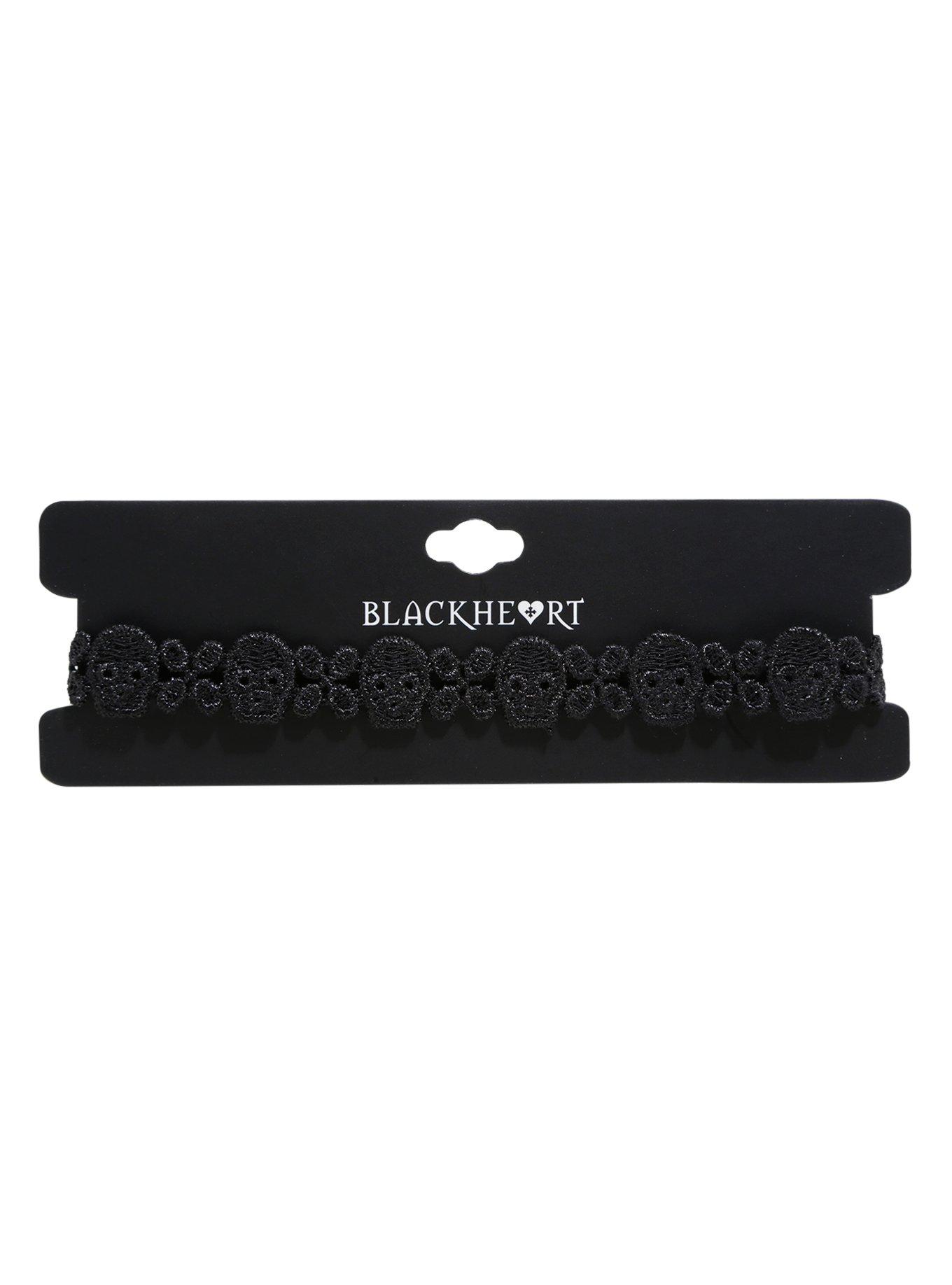 Blackheart Crochet Skull Choker, , alternate