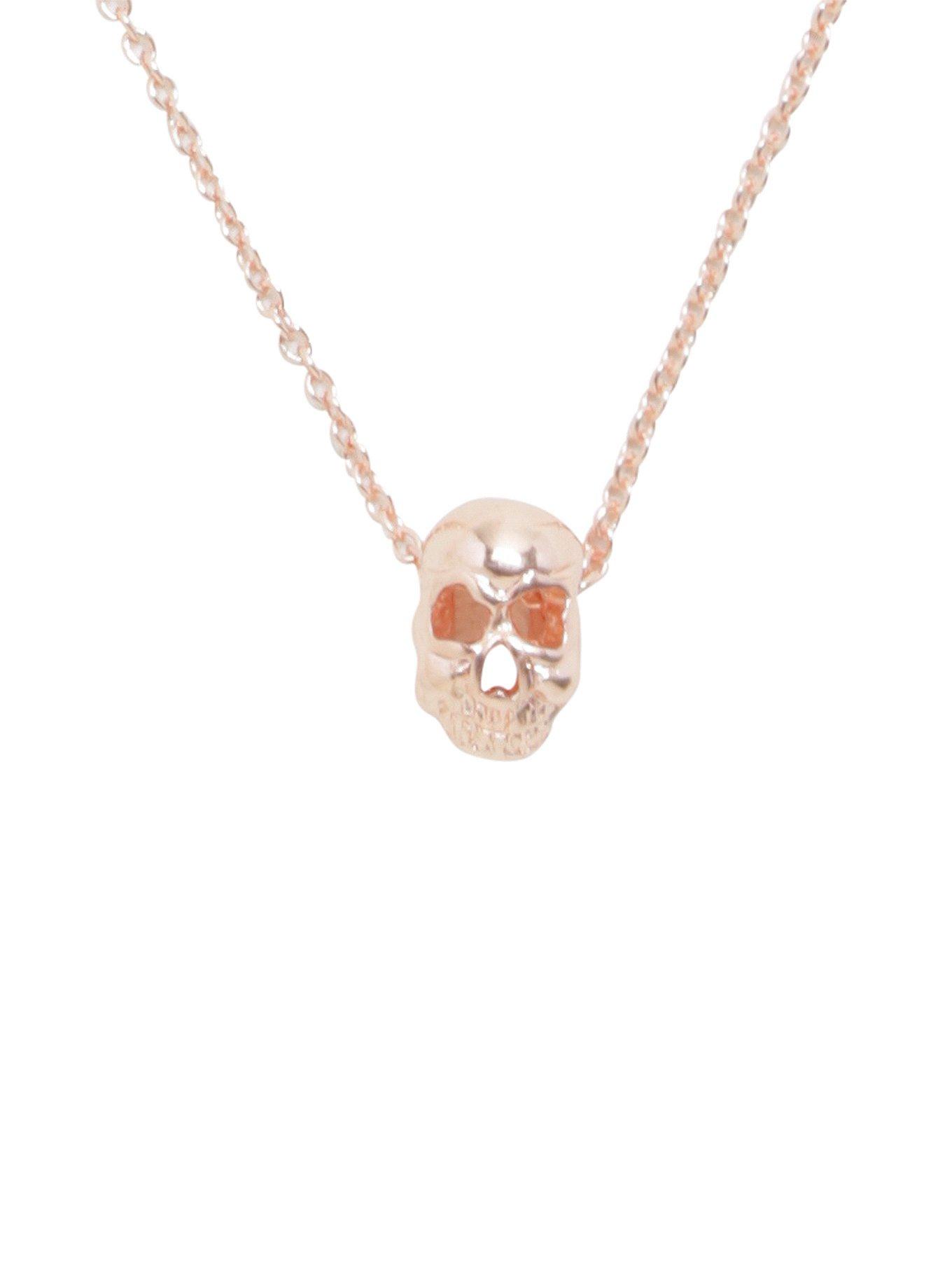 Rose Gold Dainty Skull Necklace, , alternate