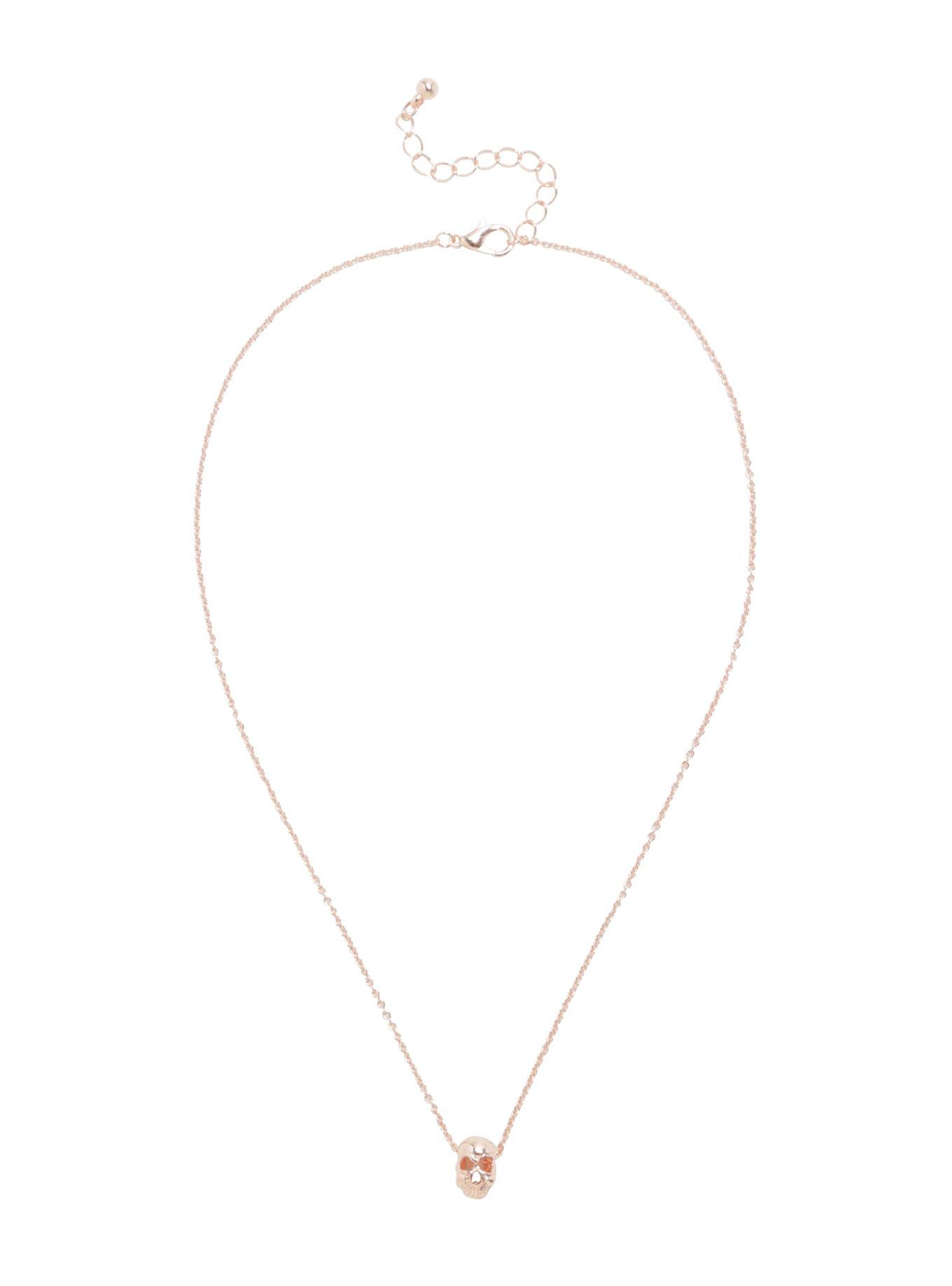 Rose Gold Dainty Skull Necklace, , alternate