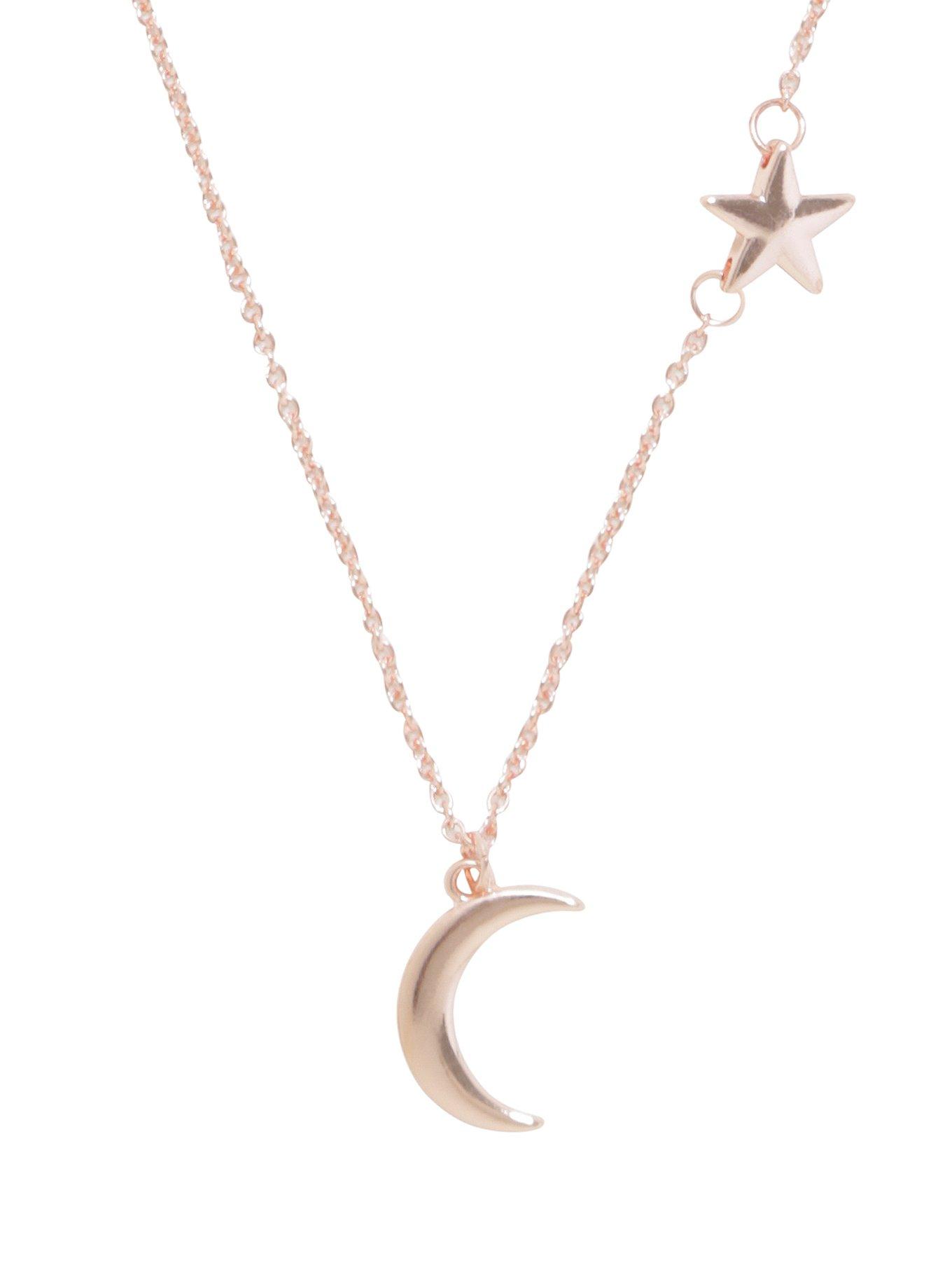 Rose Gold Dainty Moon & Star Necklace, , alternate
