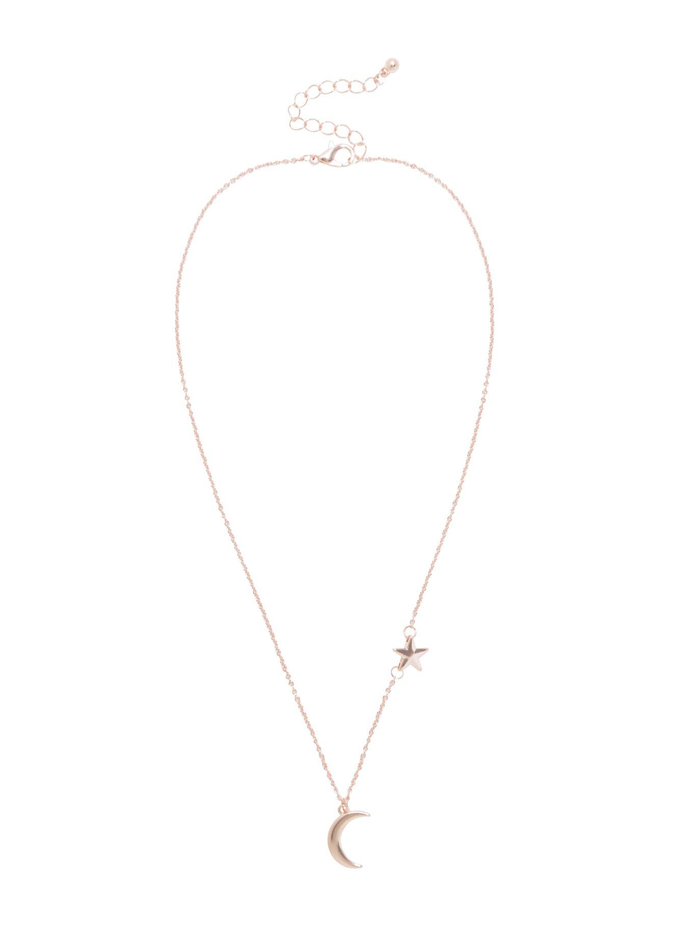Rose Gold Dainty Moon & Star Necklace, , alternate