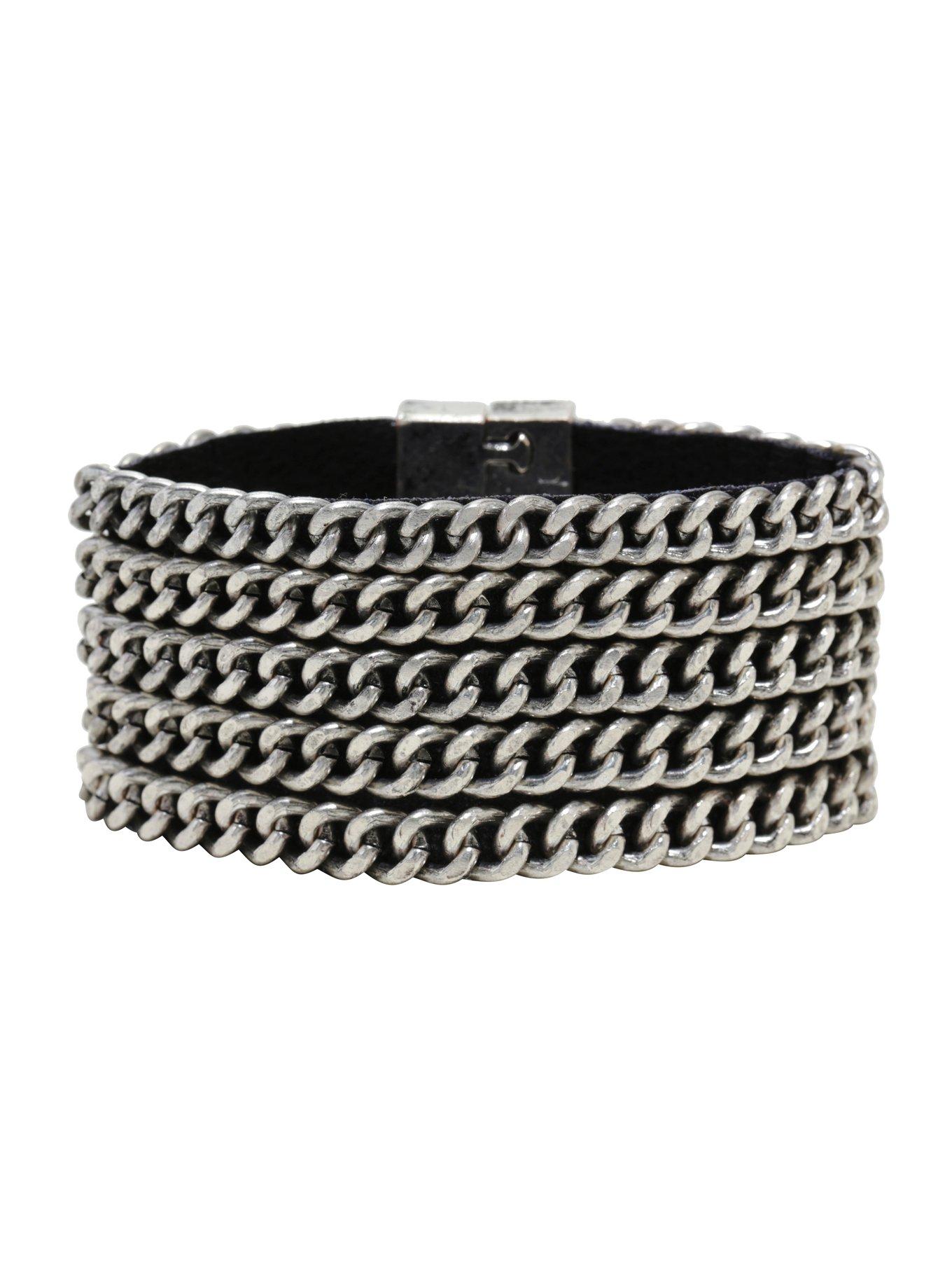 Blackheart Chain Link Magnetic Cuff Bracelet, , alternate
