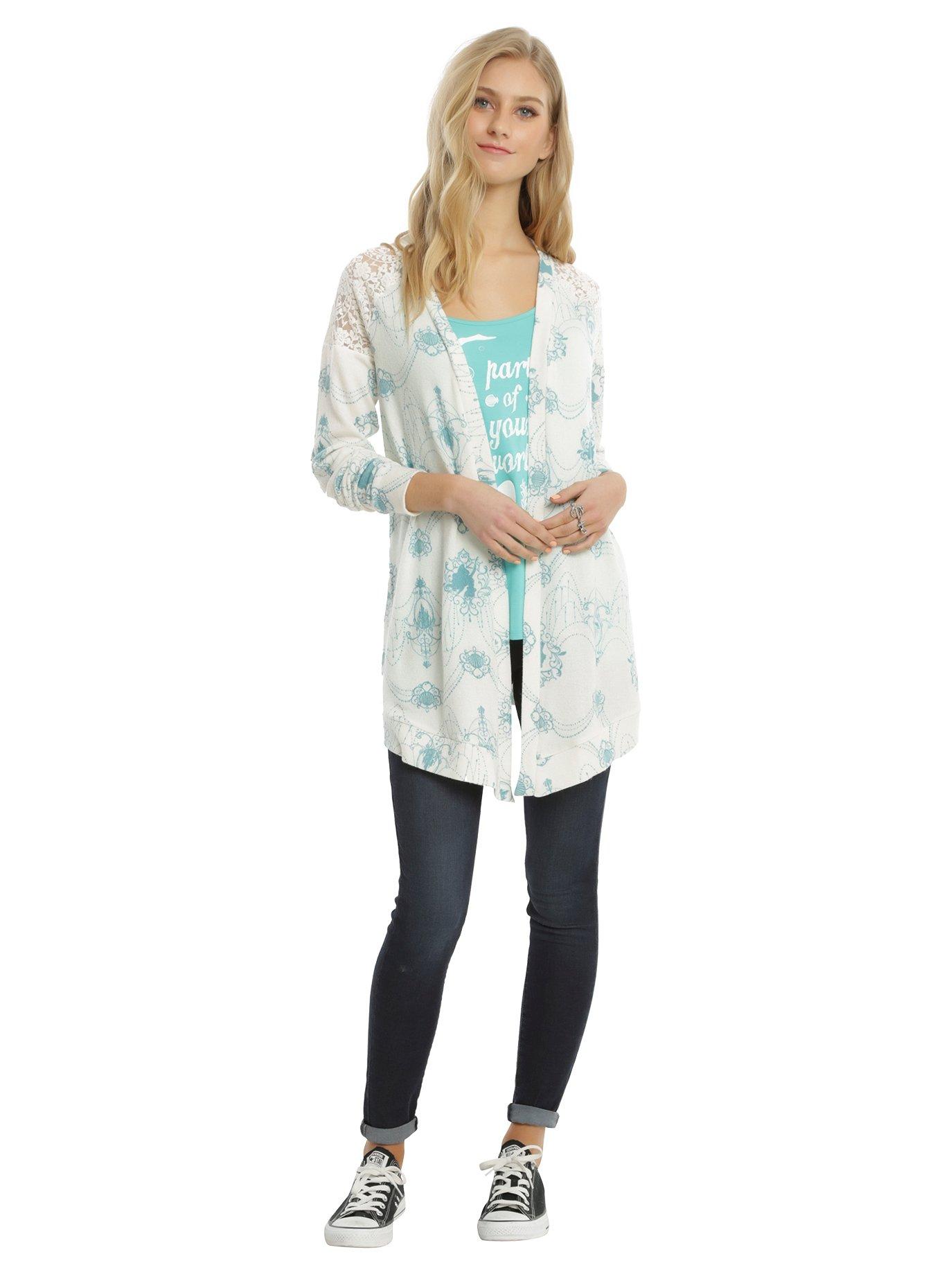 Disney The Little Mermaid Lace Back Girls Flyaway Cardigan, , alternate