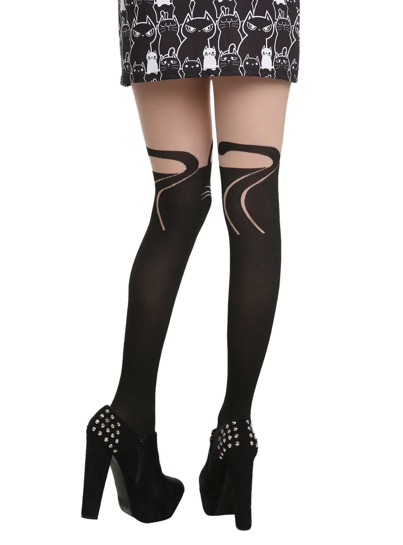 White Cat Faux Thigh High Tights