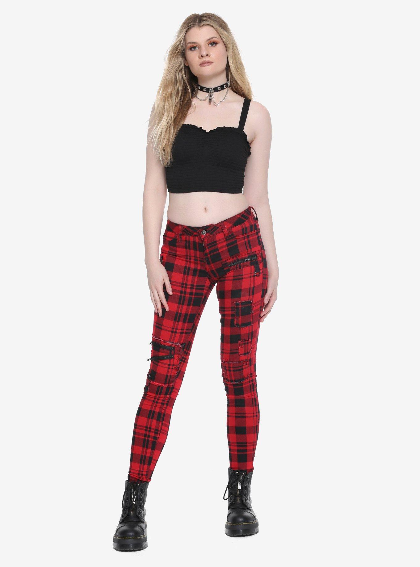 Blackheart Red & Black Plaid Super Skinny Pants Plus Size