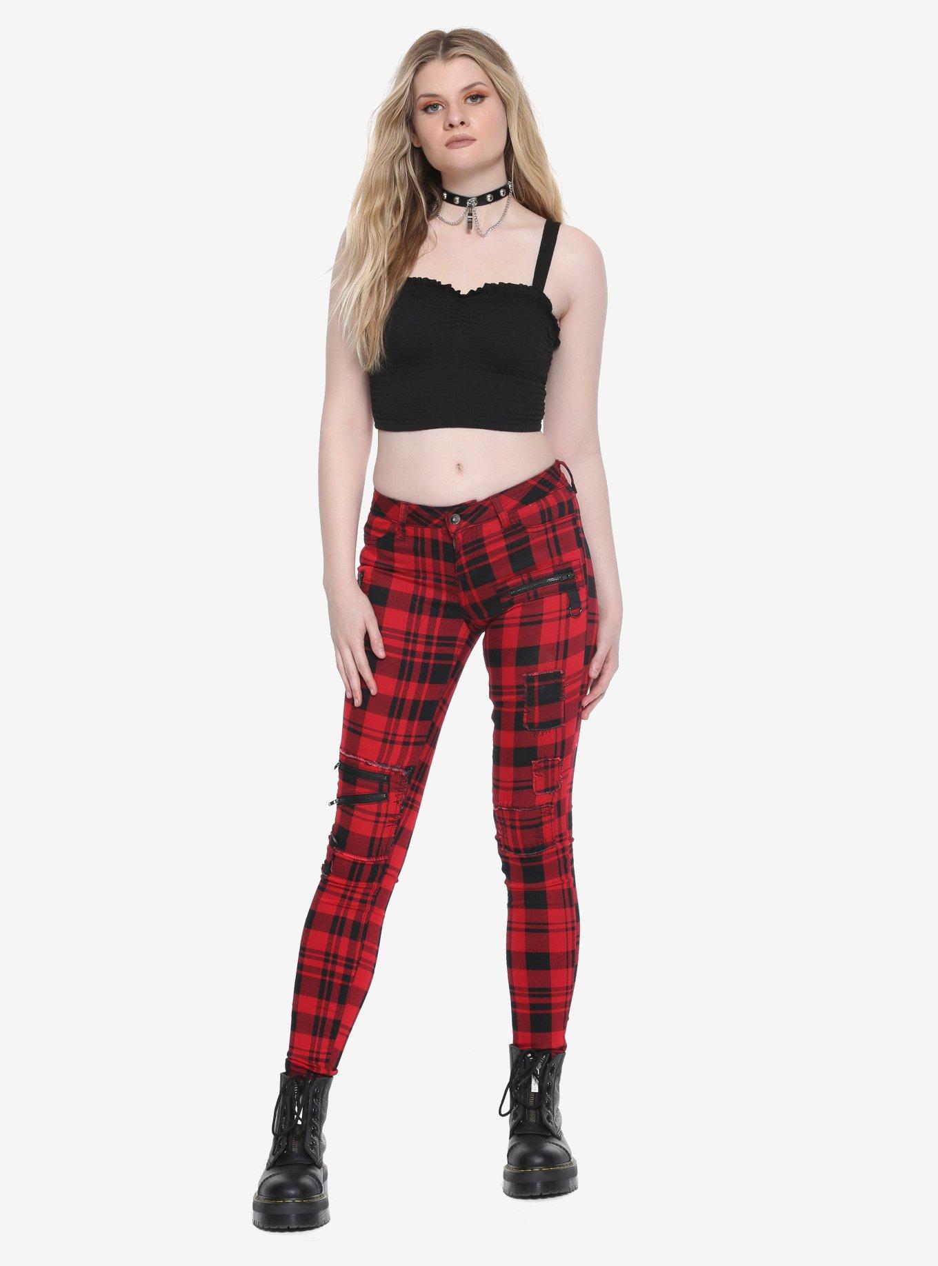 Hot Topic Black & Purple Plaid Split Super Skinny Jeans