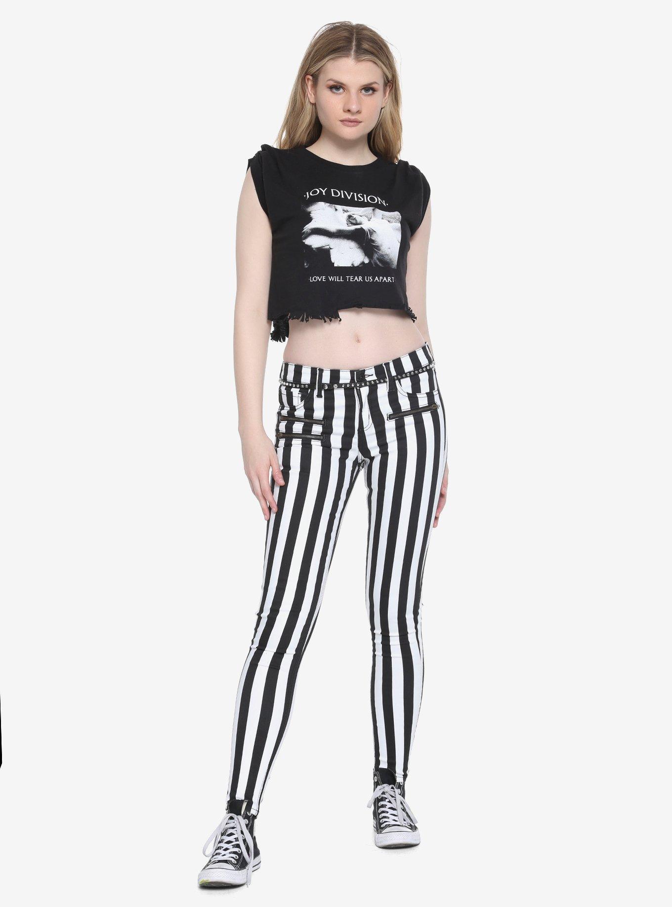 Blackheart Black & White Stripe Zippered Stingerette Jeans, , alternate