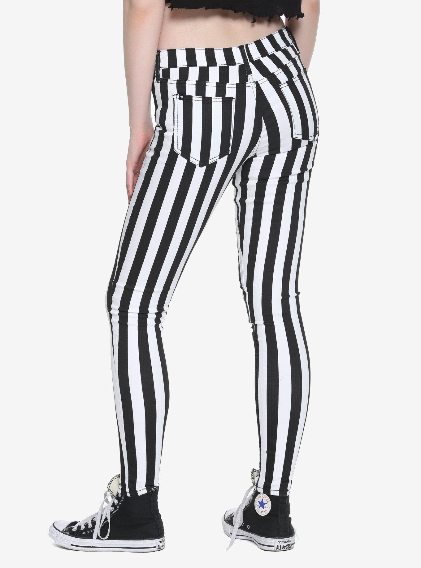 Blackheart Black & White Stripe Zippered Stingerette Jeans, , alternate