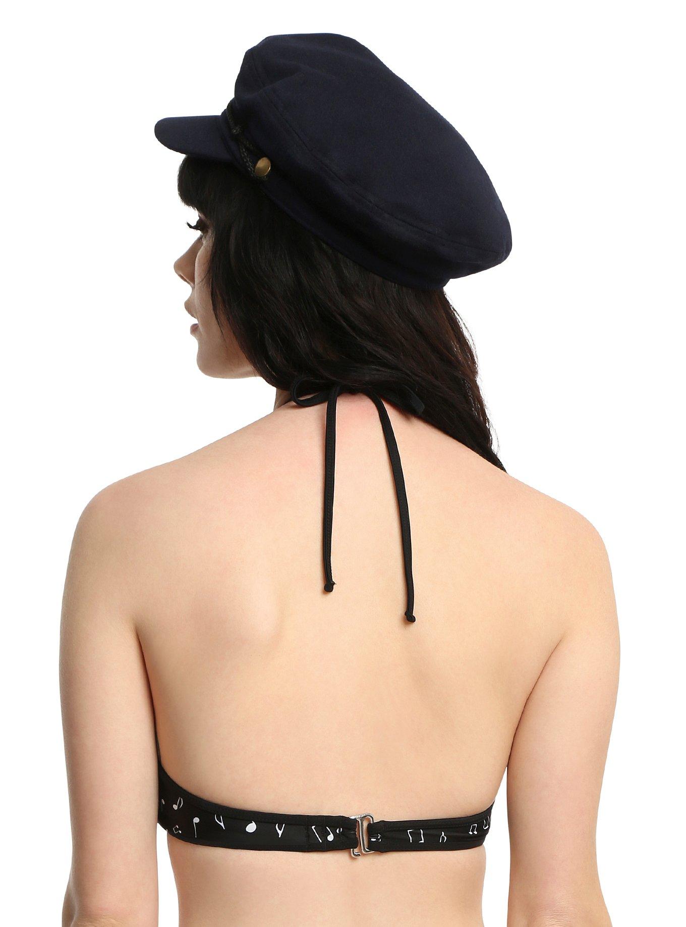 Black & White Heart Clef & Music Note Halter Swim Top, , alternate