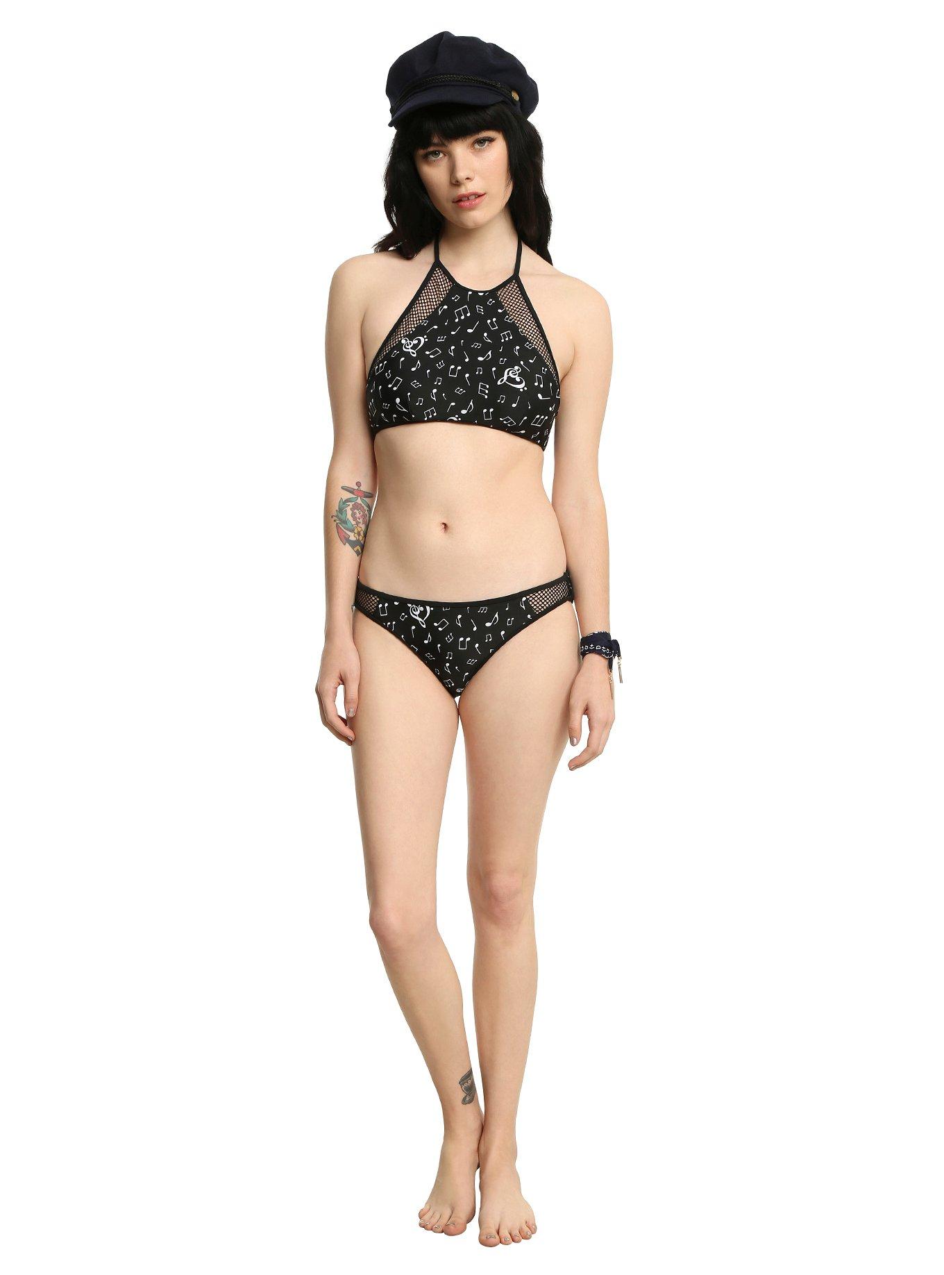 Black & White Heart Clef Mesh Swim Bottoms, , alternate
