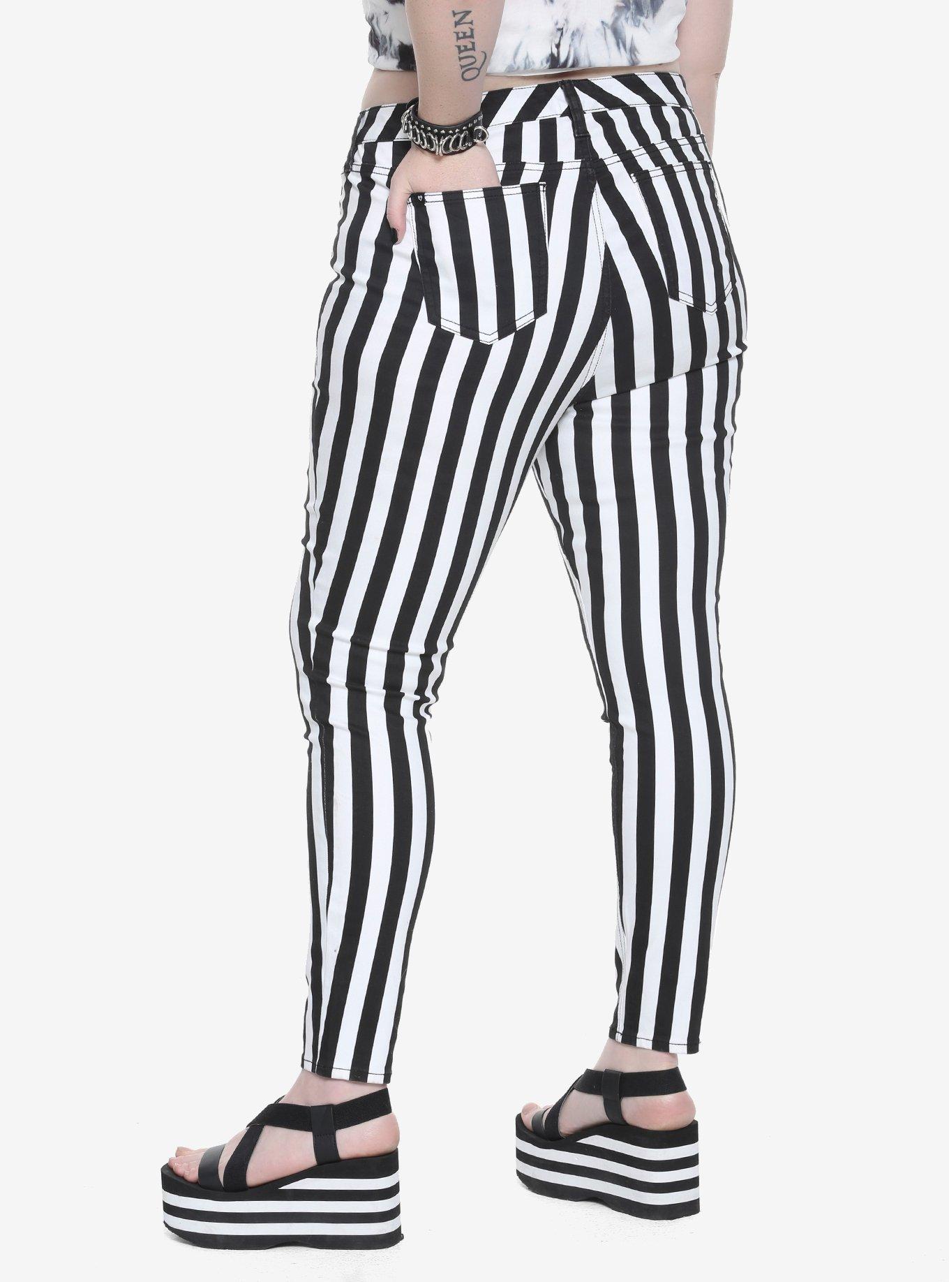 Blackheart Black & White Striped Zippered Stingerette Jeans Plus Size, , alternate
