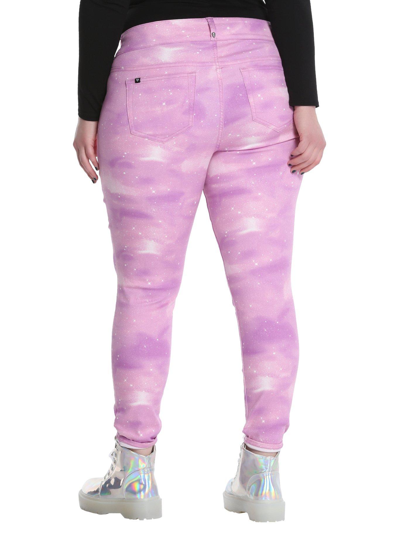 Blackheart Pastel Pink Galaxy Print Super Skinny Jeans Plus Size, , alternate