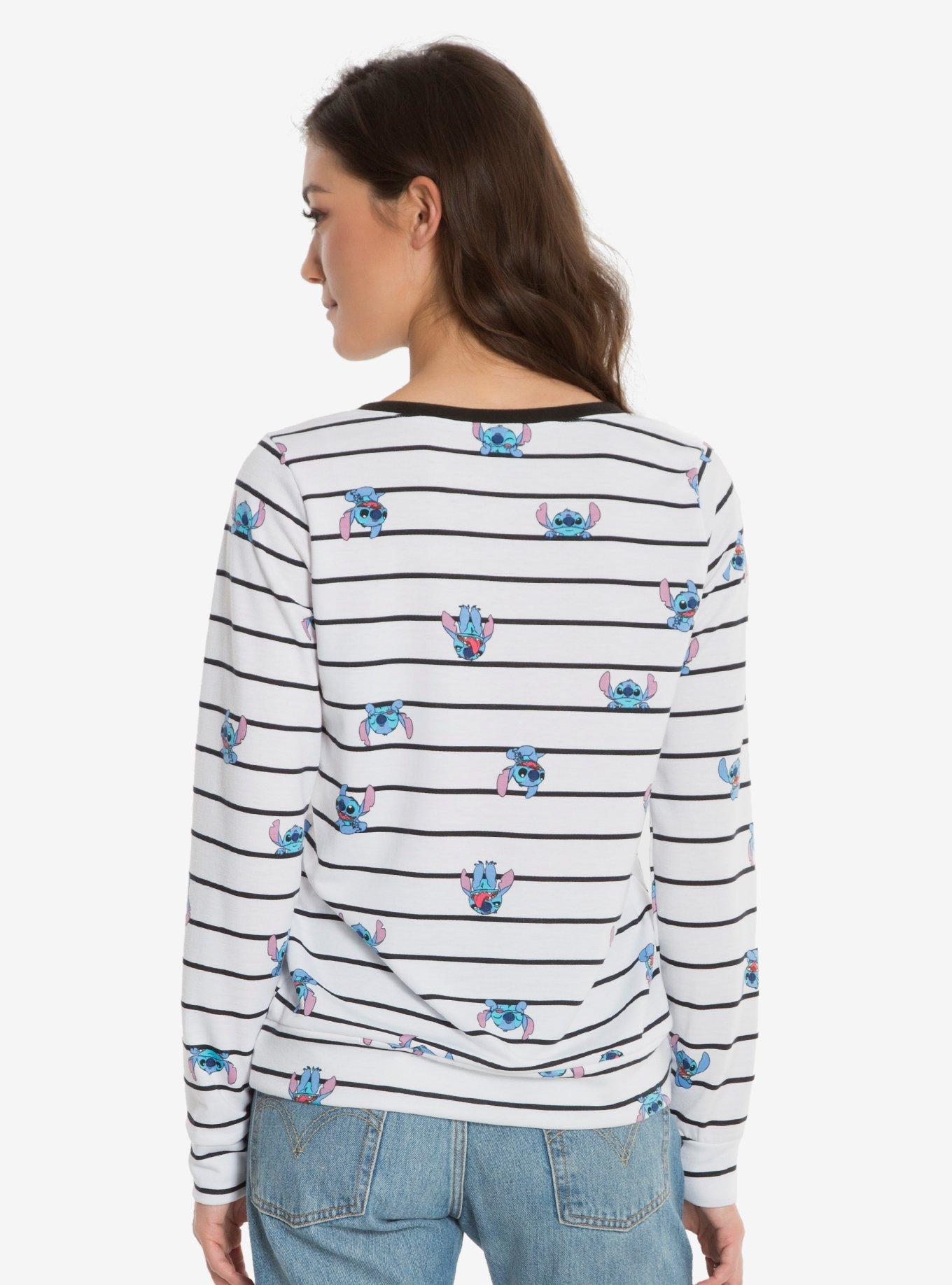 Disney Lilo & Stitch Striped Womens Crew Sweater, , alternate