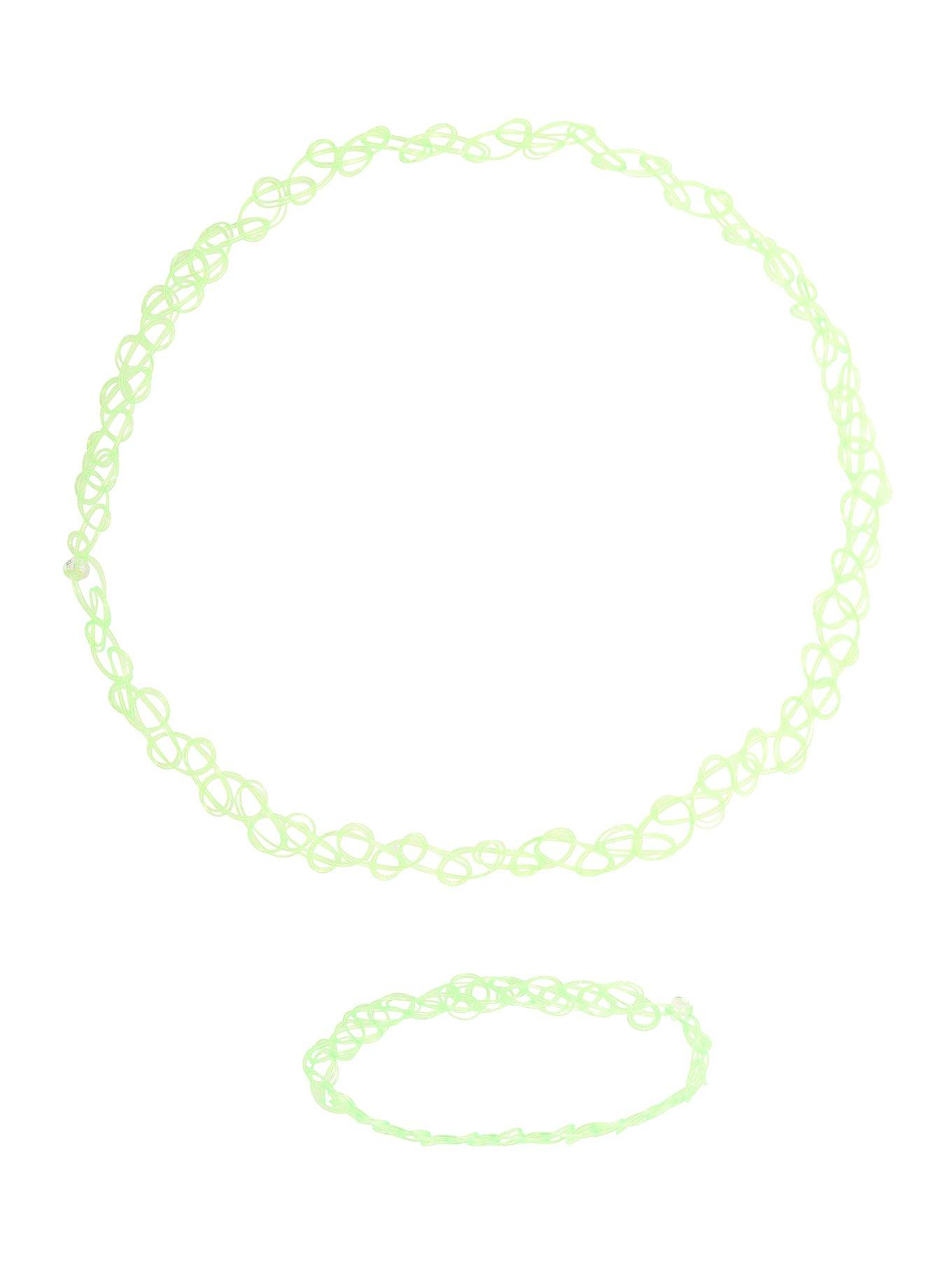 Lime Green Tattoo Choker & Bracelet Set, , alternate