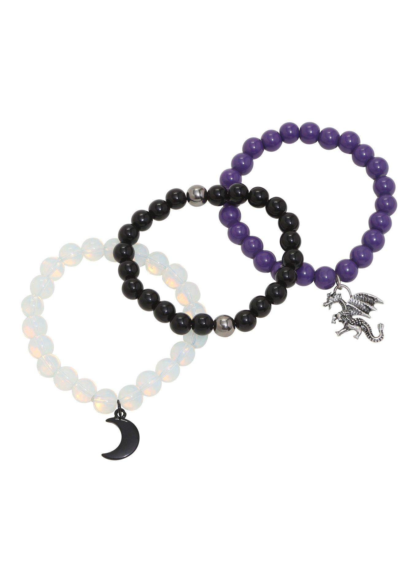 Blackheart Beaded Dragon & Moon Bracelet Set, , alternate