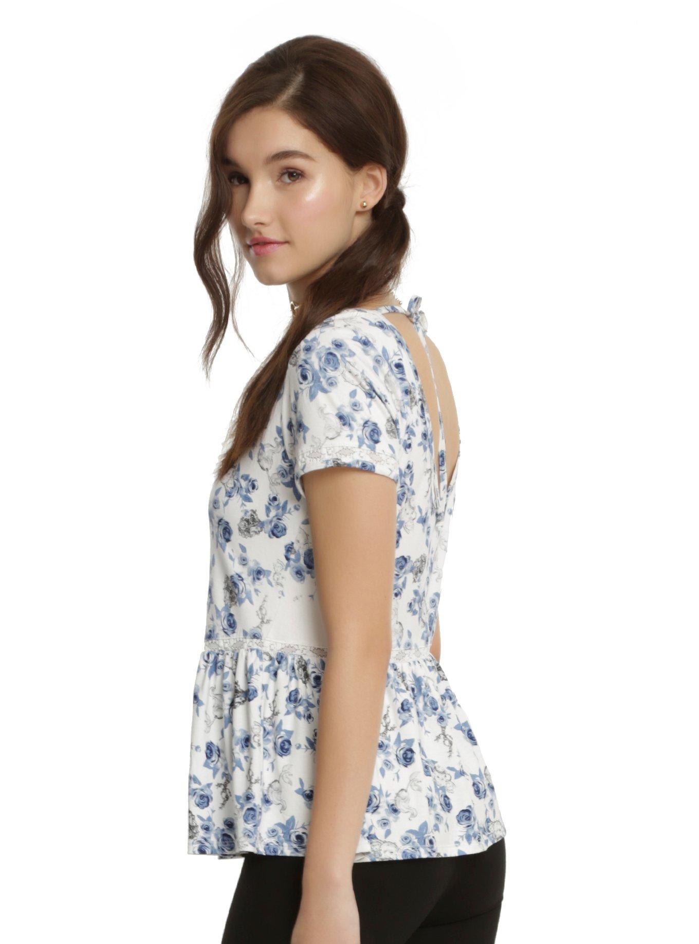 Disney Beauty & The Beast Rose Print Girls Peplum Top, , alternate