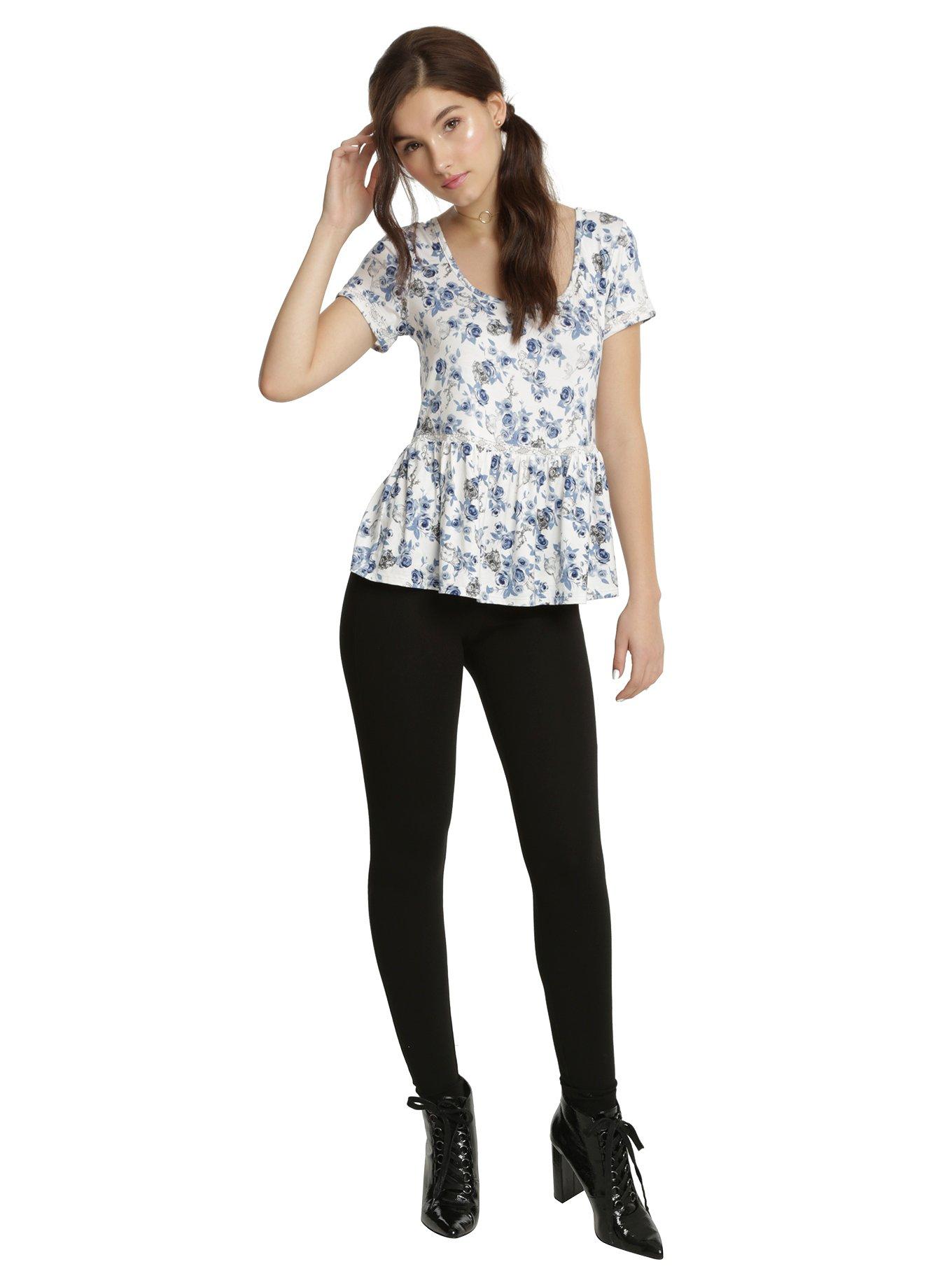 Disney Beauty & The Beast Rose Print Girls Peplum Top, , alternate