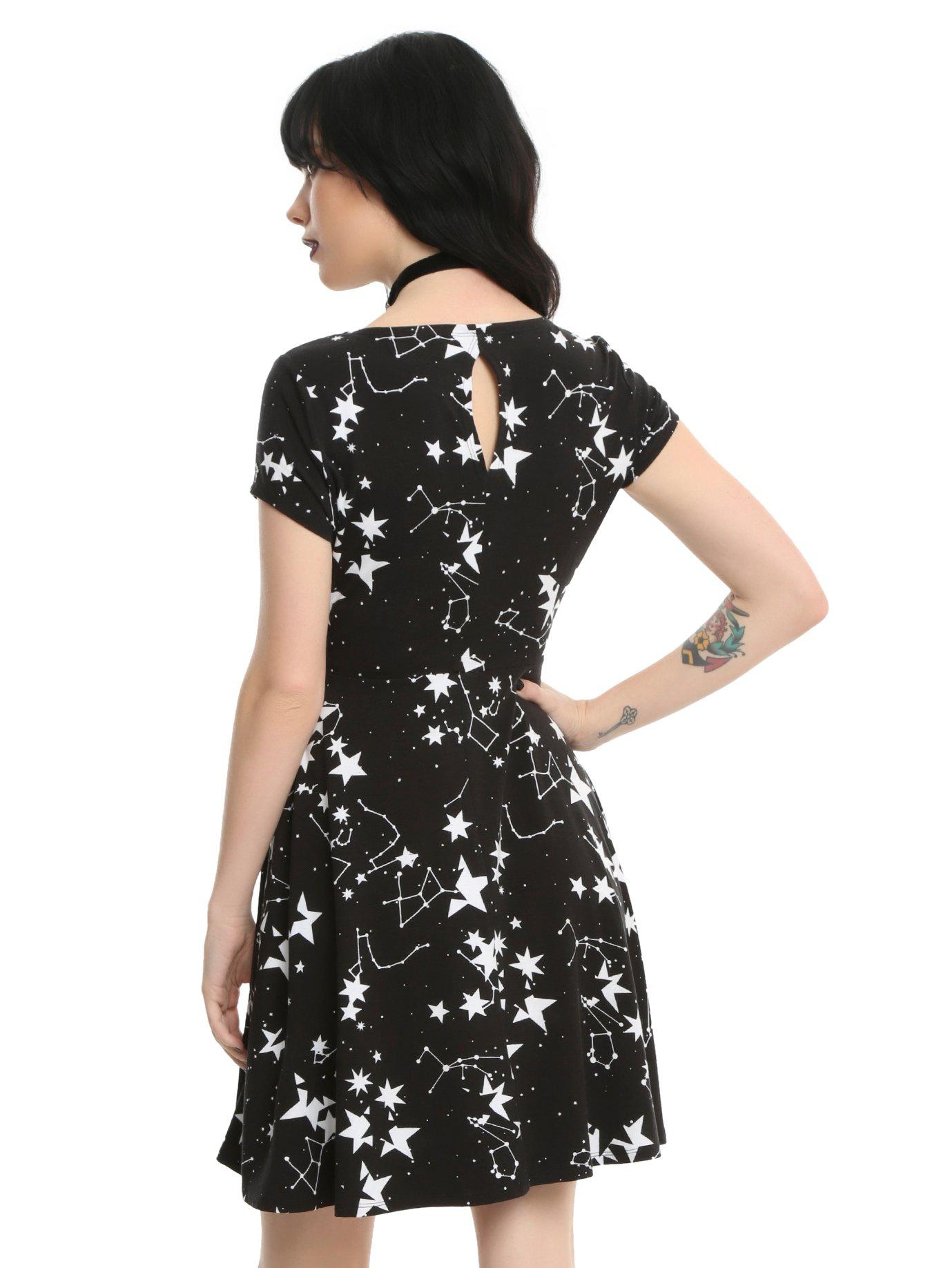 Black & White Starry Fit & Flare Dress, , alternate