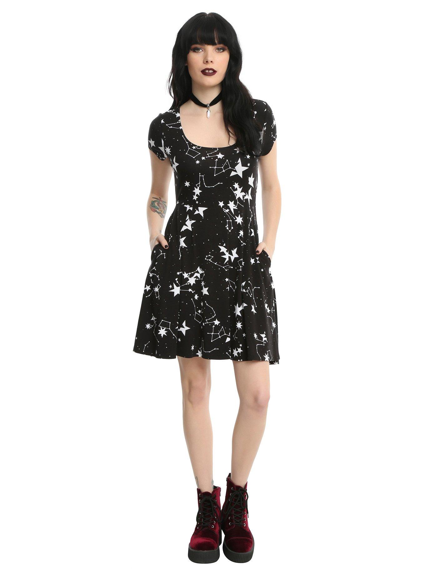 Black & White Starry Fit & Flare Dress, , alternate